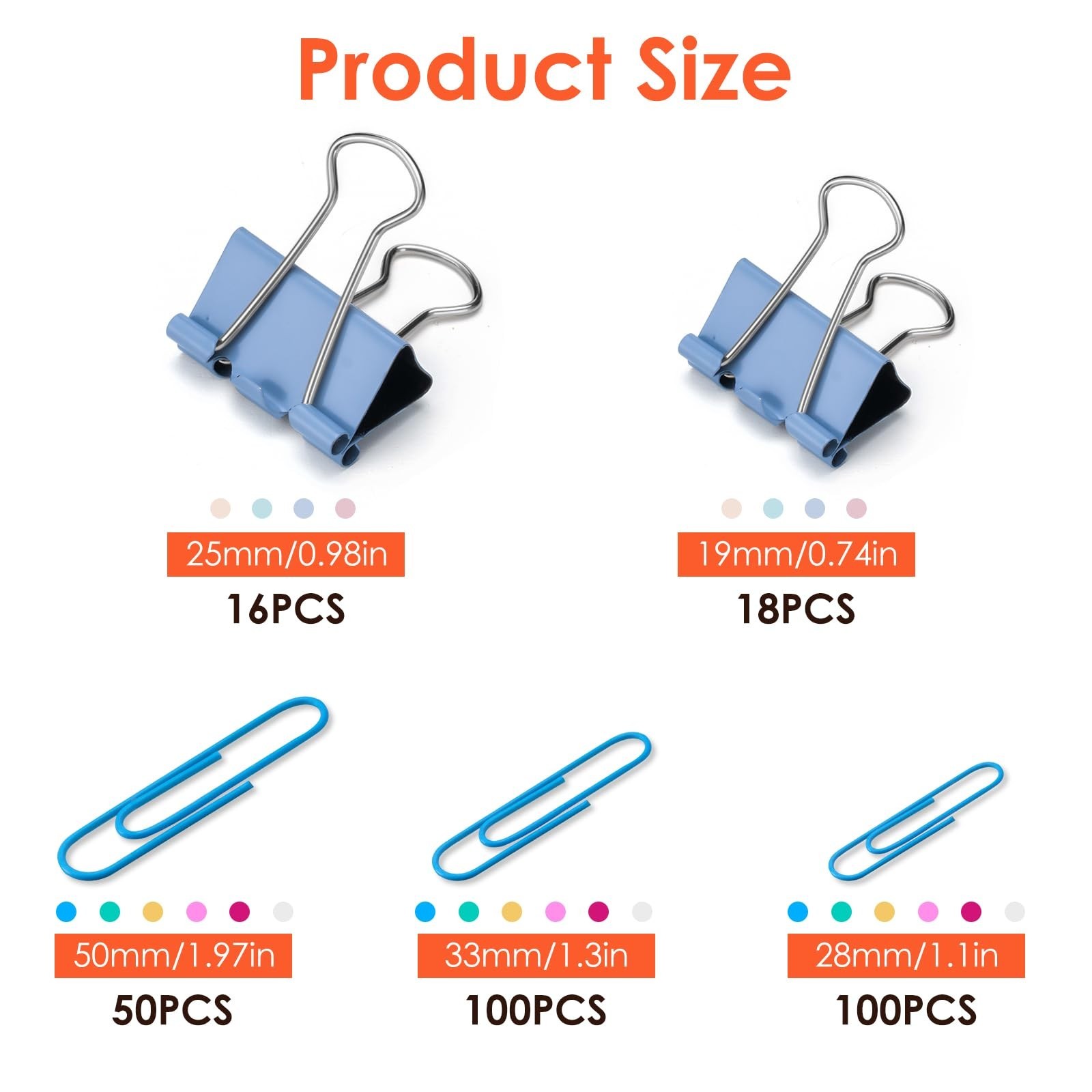 284 PCS Office Clips Set Small Medium Large Binder Clips and Paper Clips Colo…