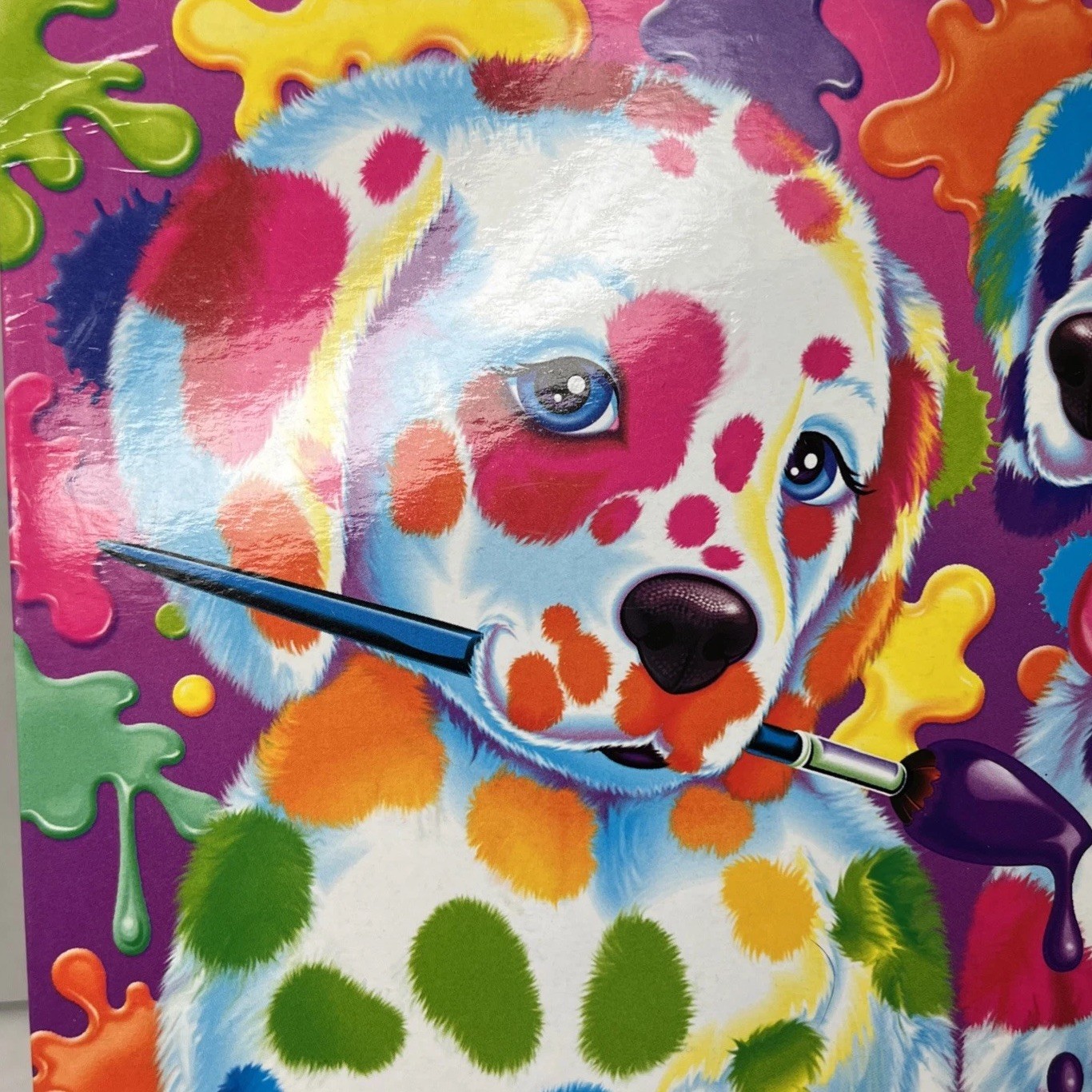 Lisa Frank Spotty & Dotty 3 Hole 2 Pocket Binder Folder Exc Cond 2014 Glittery