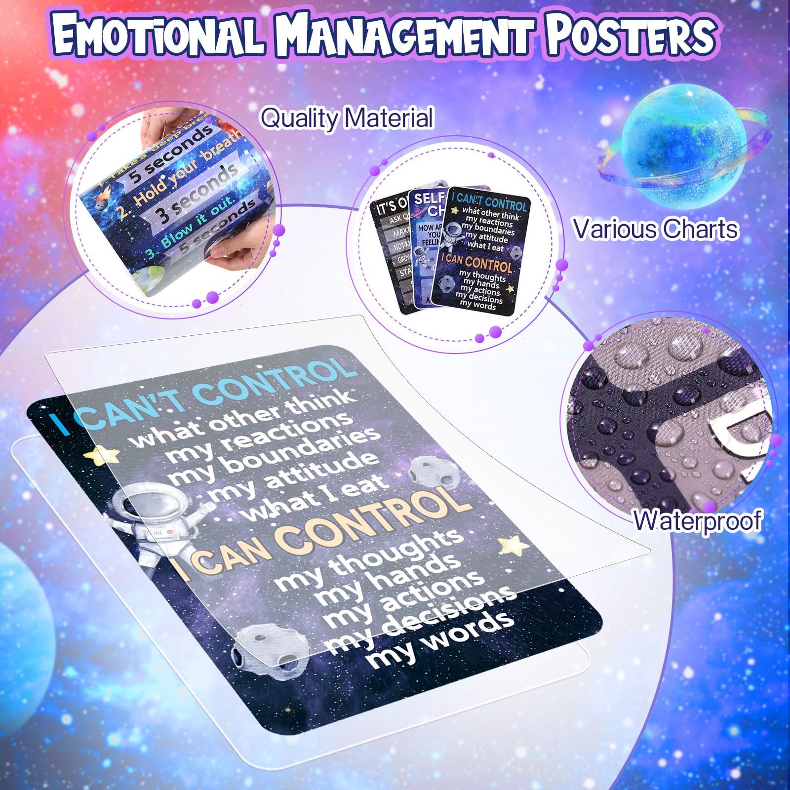 10 Pcs Calming Corner Posters Space Themed Classroom Feeling Emotion Charts M…