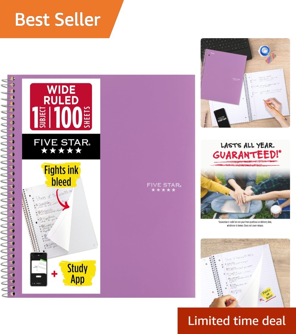 Amethyst Purple Spiral Notebook – 100 Wide Ruled Sheets, Water Resistant
