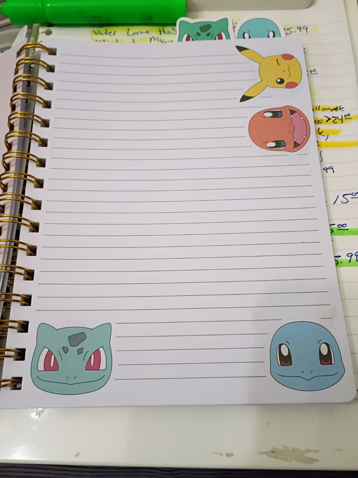 Pokemon 4 Tab Journal Notebook Pikachu, Charmander, Buldasaur, Suirtle