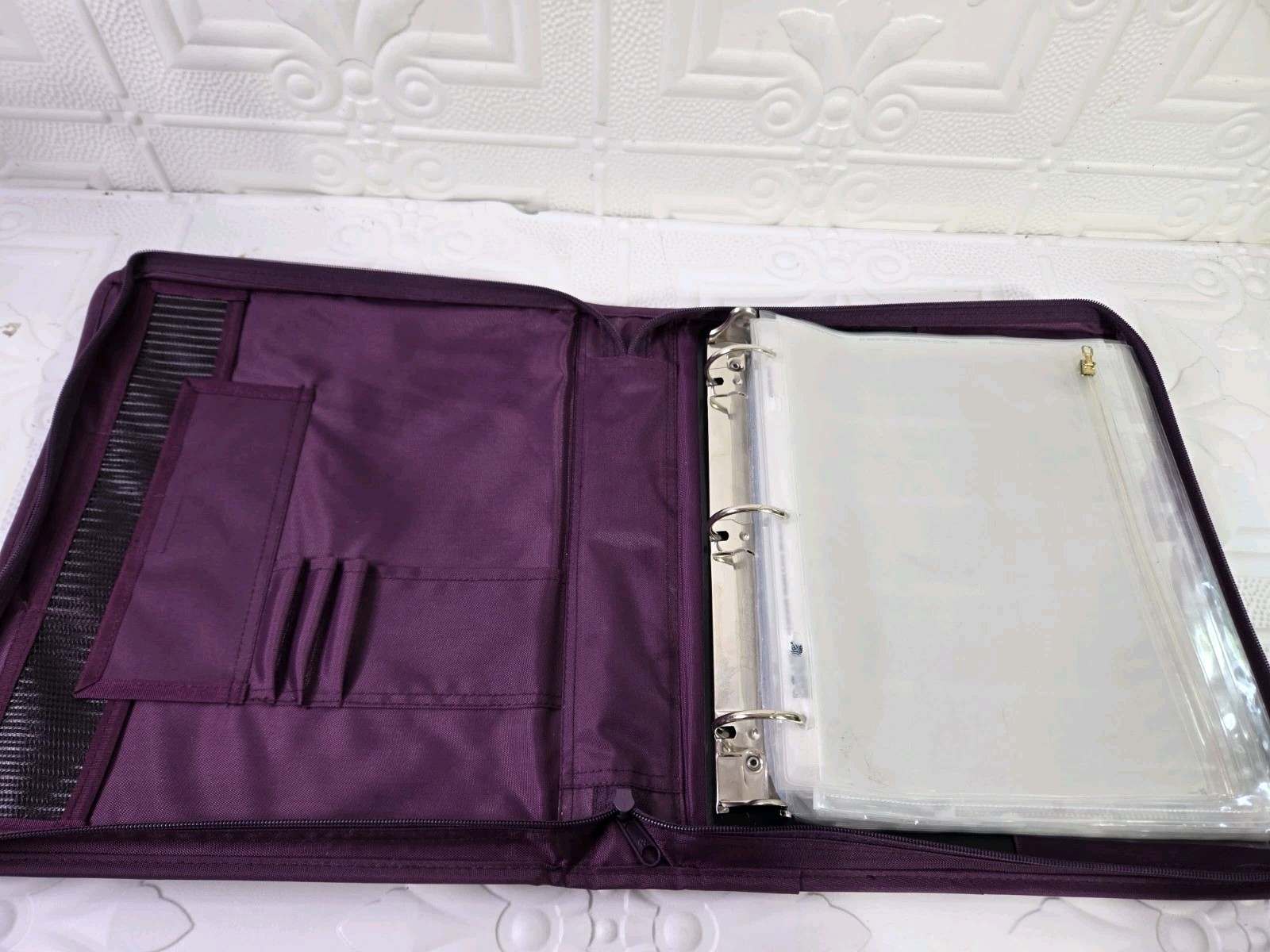 VTG 1991 Mead Five Star Purple Zippered 3 Ring Binder Notebook W/ PVC Sleeves