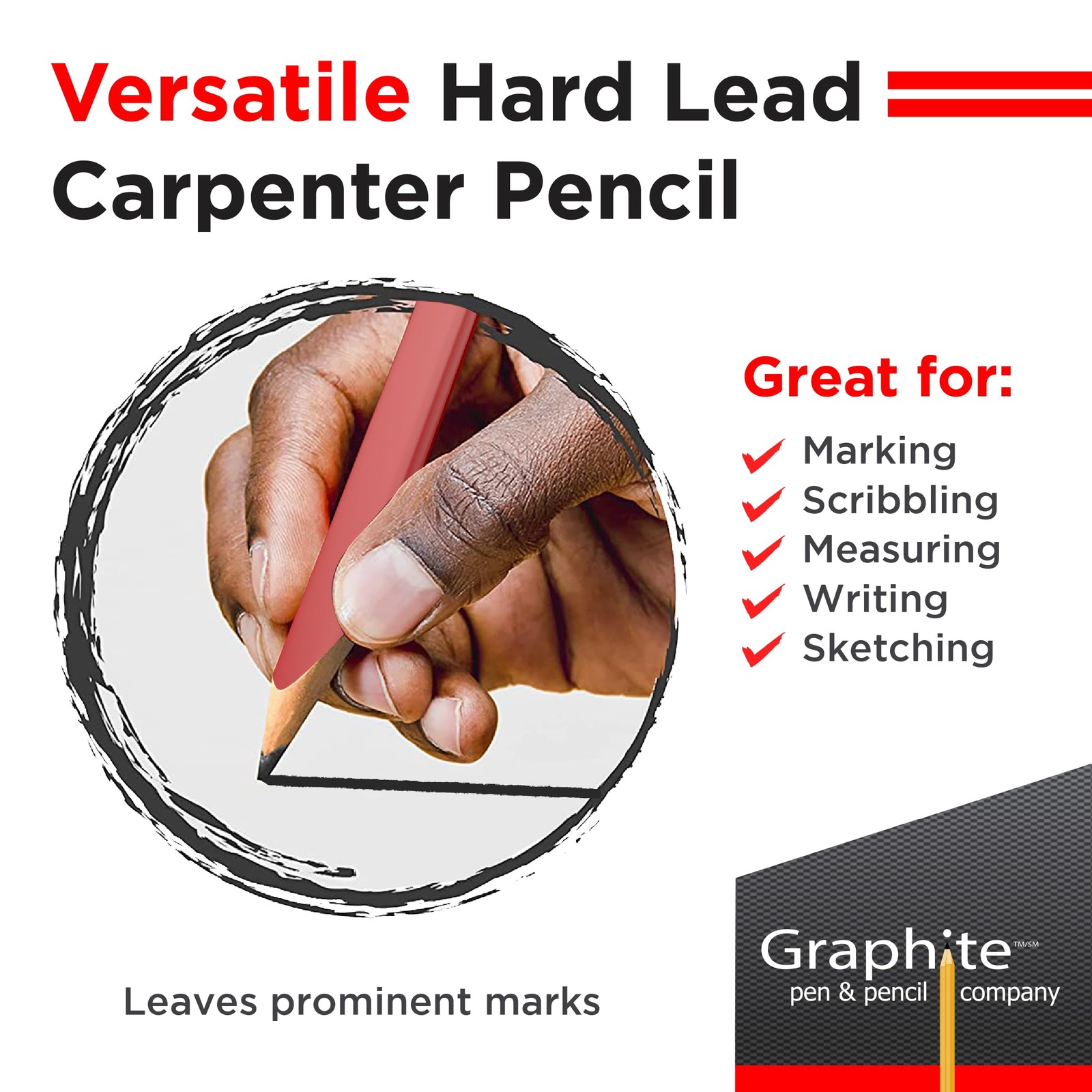 Graphite Hard Lead Carpenter – 1 Pack Of 12 Pieces Lumber Wooden Pencil
