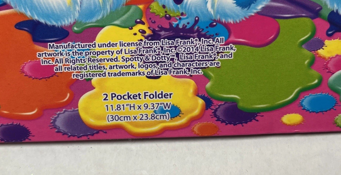 Lisa Frank Spotty & Dotty 3 Hole 2 Pocket Binder Folder Exc Cond 2014 Glittery