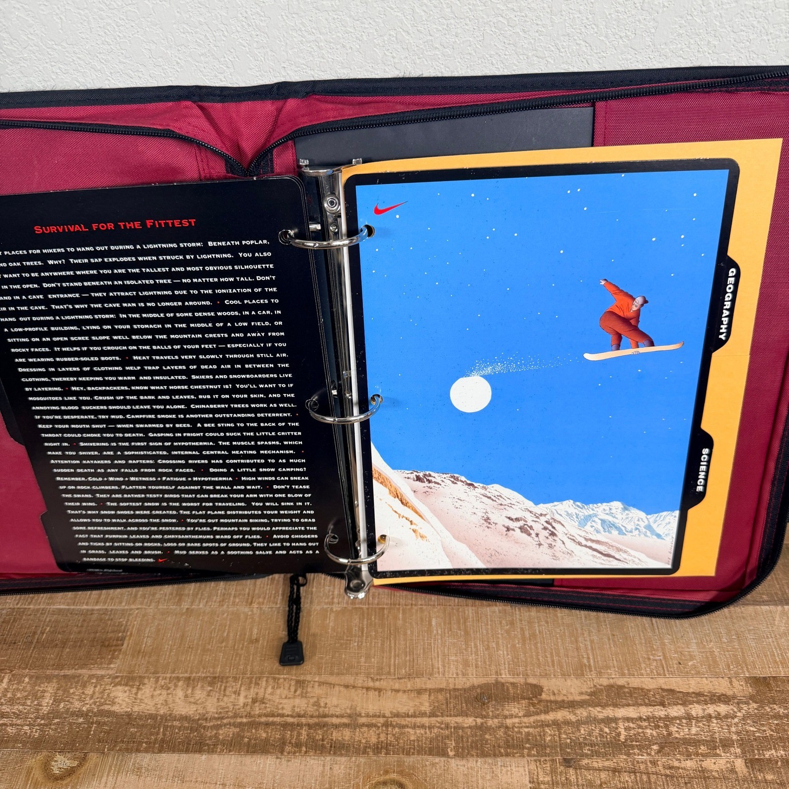 Vintage 90s Nike Trapper Keeper Mead Zipper Binder Unisex Red Black Look Inside