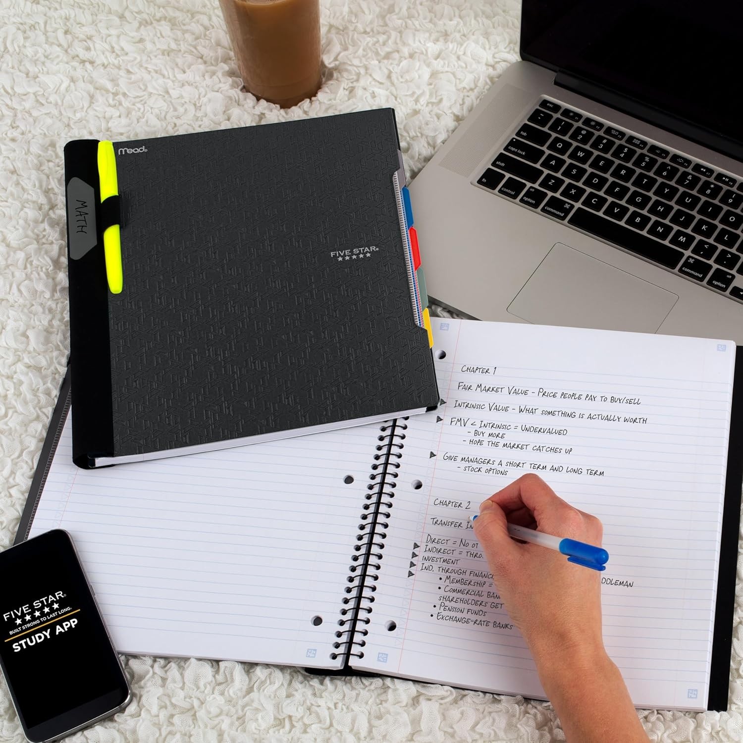 Five Star Advance Spiral Notebook 5 Subject College Ruled Paper 200 Sheets Black