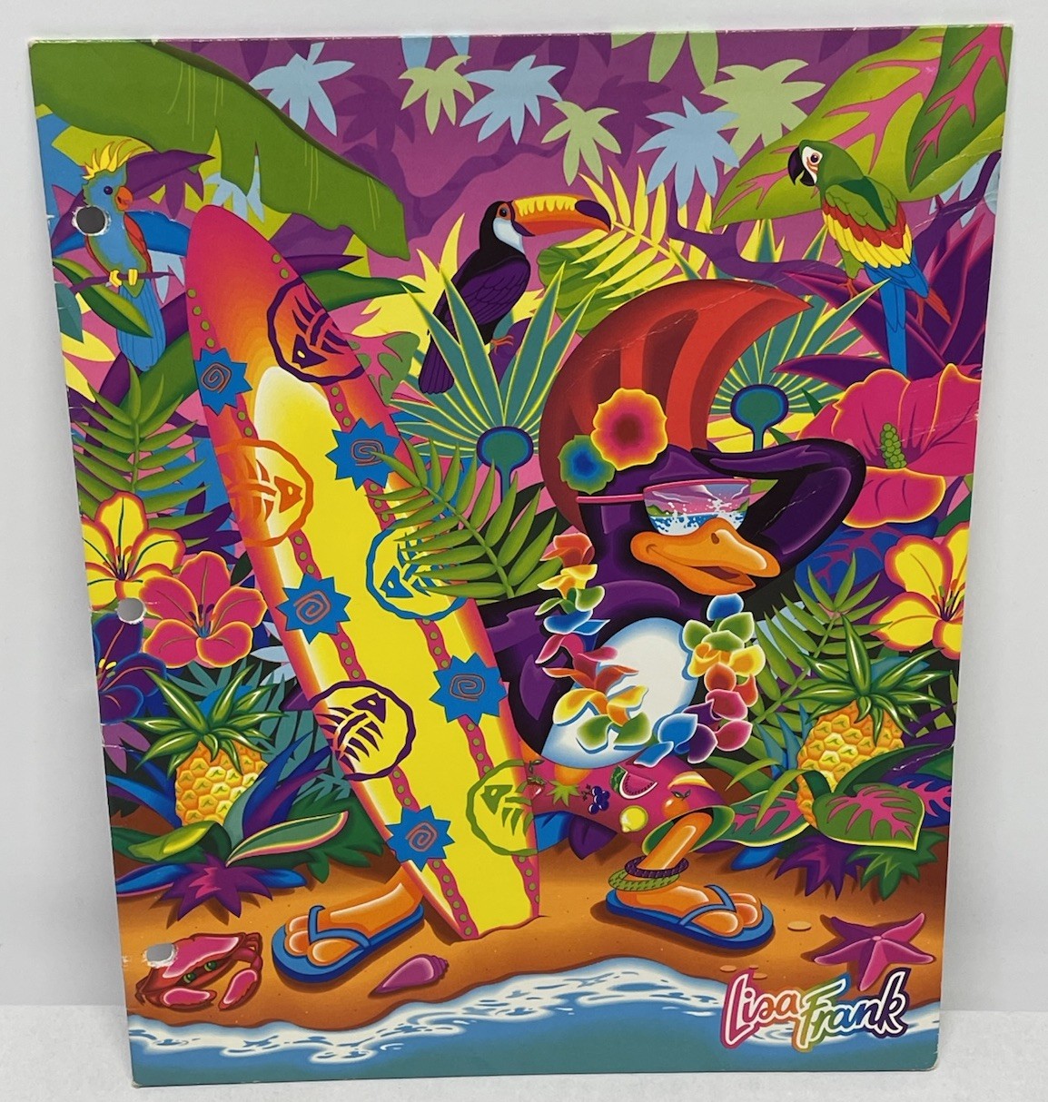 Vtg Lisa Frank Folder Aloha Penguin Radical Island Pocket Portfolio RARE Retro