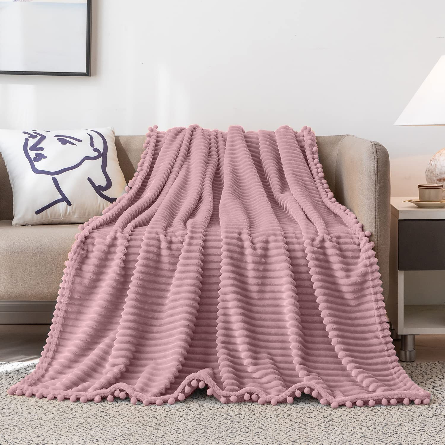 DISSA Fleece Blanket Throw Size – 51×63, Pink – Soft, Plush, Fluffy,