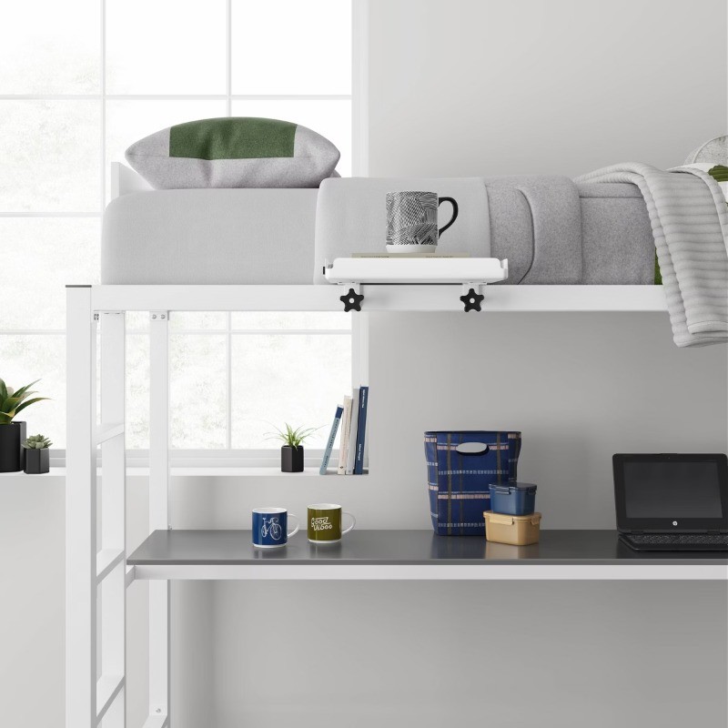 Dorm Fold Down Loft Tray Nightstand White Sturdy Steel, Multipurpose