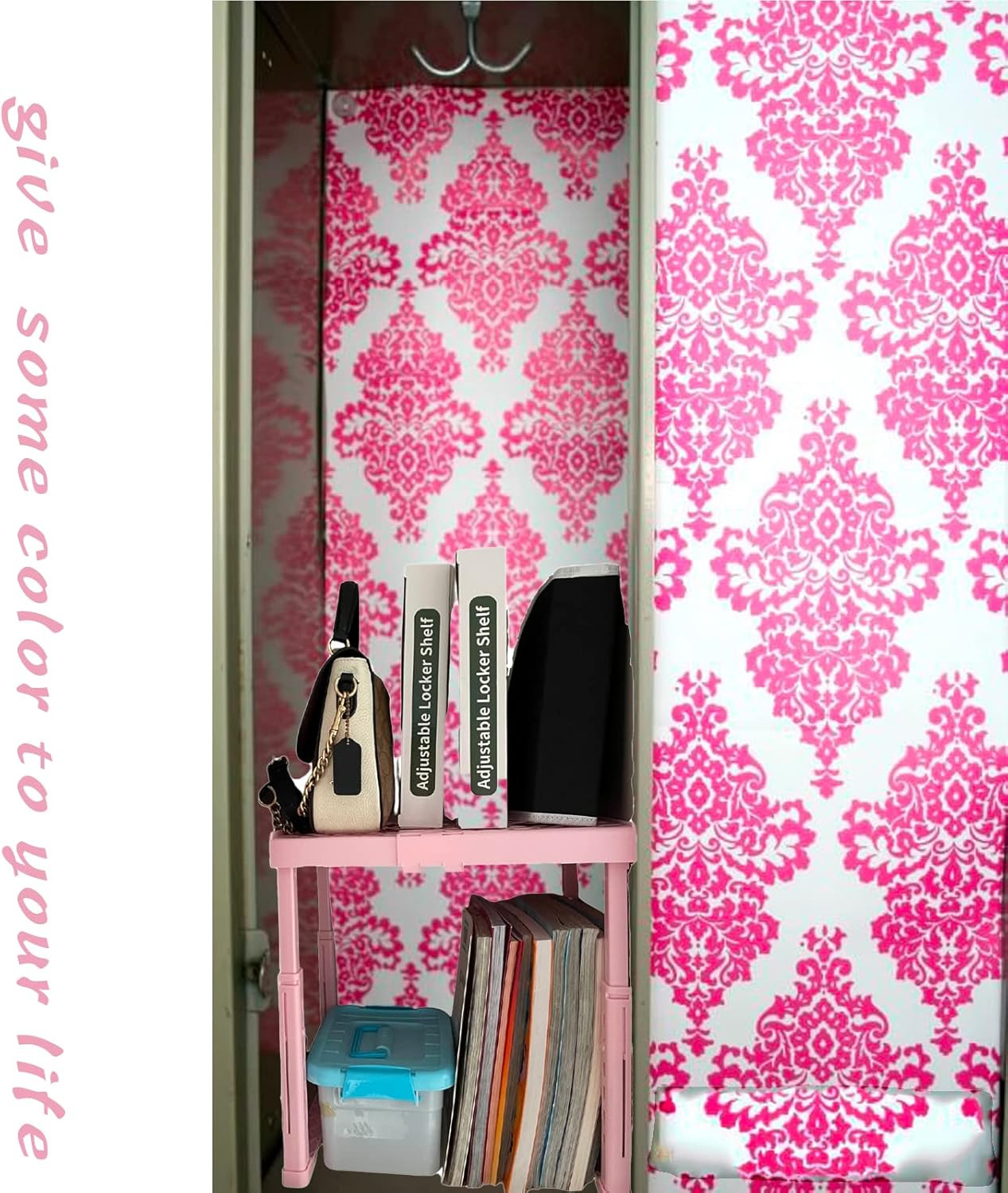Locker Shelf Adjustable Height and Width, Pink Locker Organizer for Work, Locker