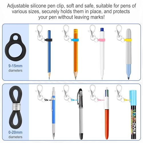 4 Pack Retractable Pencil Holder with 31.5″ Dyneema Cord,Silicone Pen Clip,