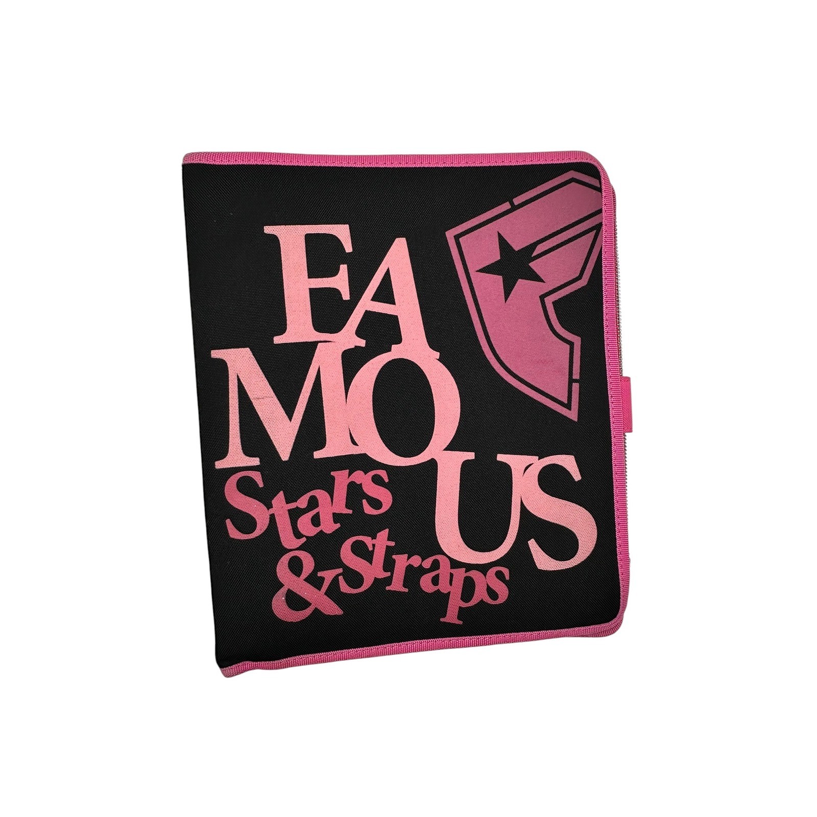 Famous Stars and Straps Pink Black 3 Ring Binder Zip Organizer Y2K Skater Logo