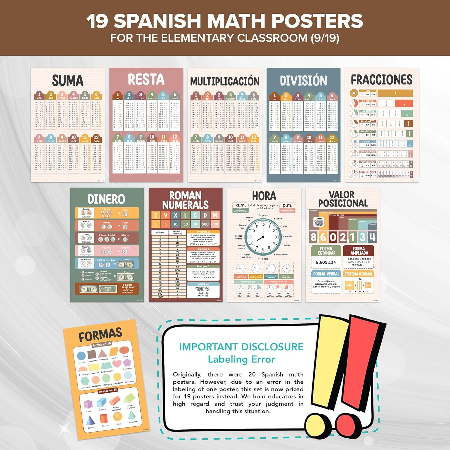 19 Boho Math Spanish Classroom Posters, 11X17In Educational Matte-Laminated for