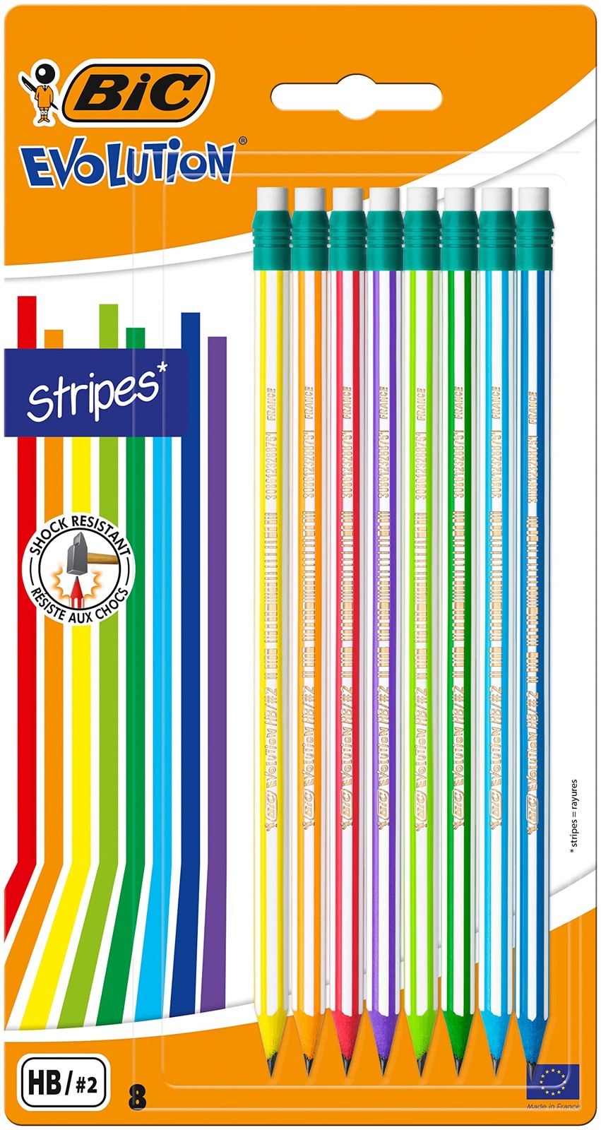 BIC Evolution Graphite Pencils – Pack of 8 – HB Pencils with Eraser – Colourful