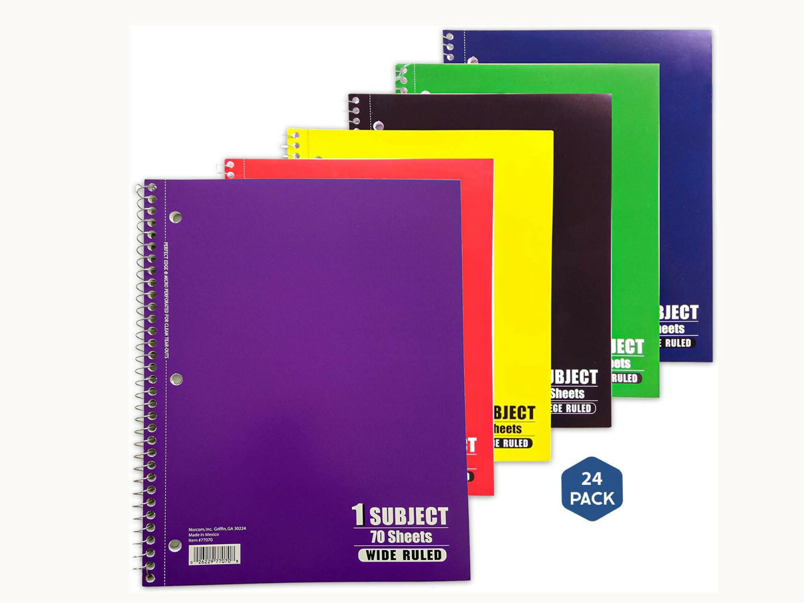Lot of 24 College Ruled Spiral Notebooks, 70 Sheets, Mixed Colors, USA Made