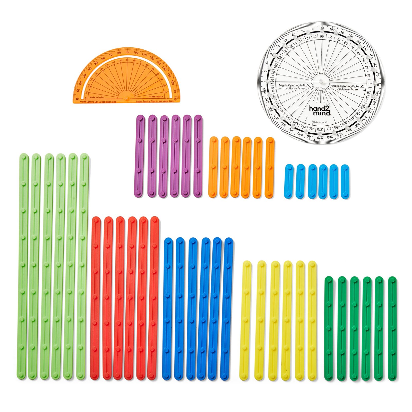 hand2mind AngLegs Starter Set with 2 Protractors, Geometry Multicolor