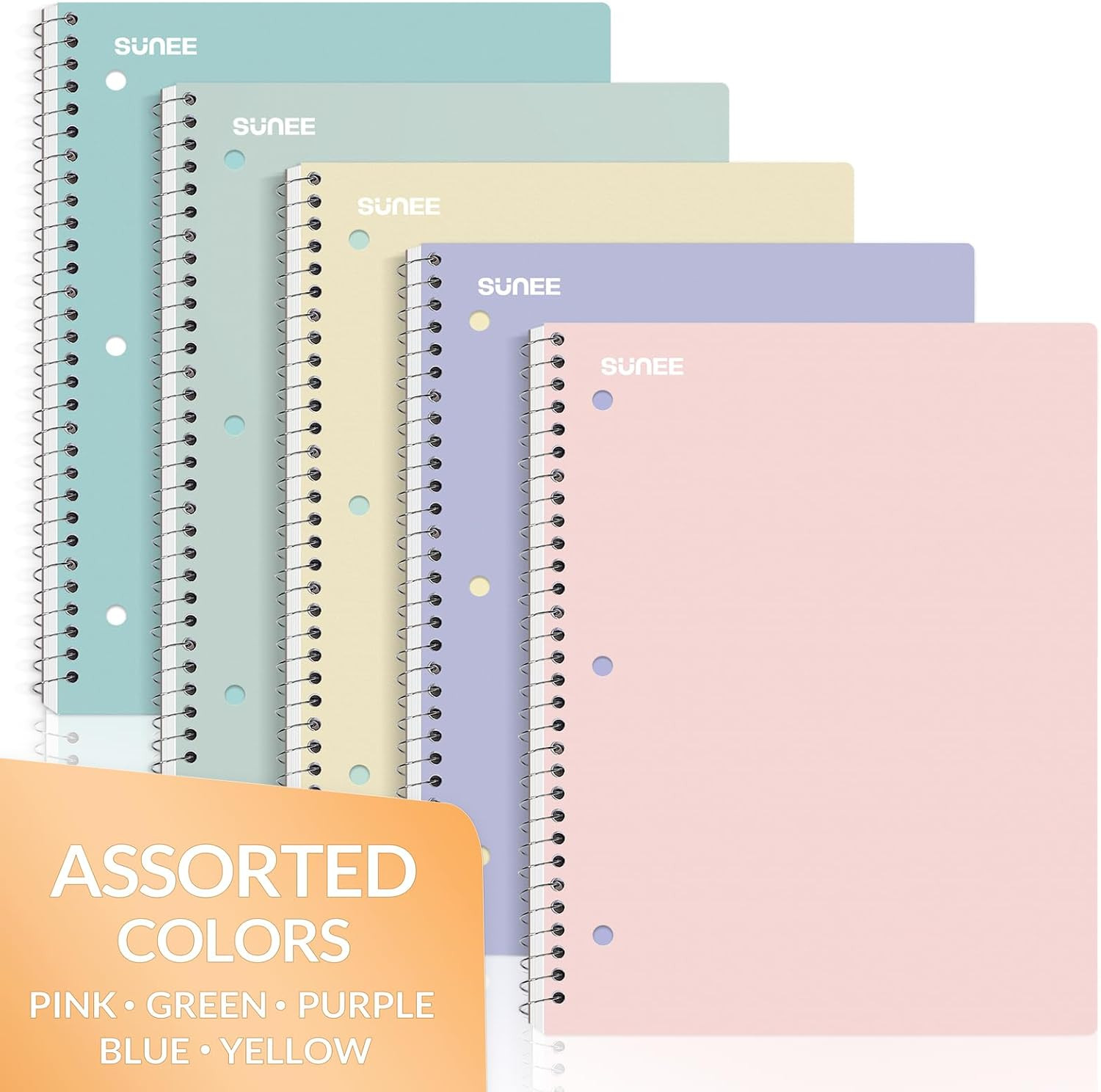 Spiral Notebooks, 1-Subject, 5 Pack, College Ruled Paper, 8″ X 10-1/2″, 70 Sheet