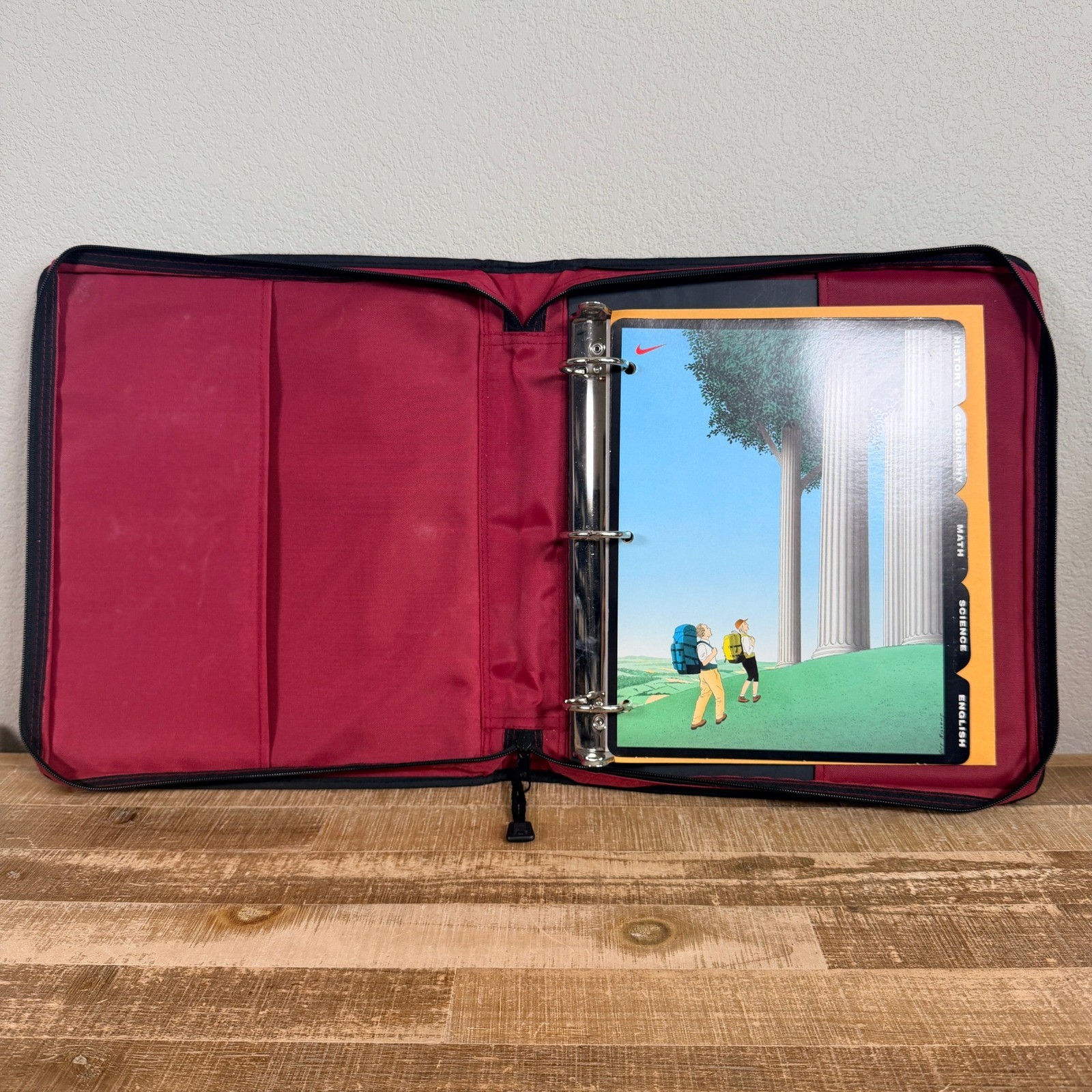 Vintage 90s Nike Trapper Keeper Mead Zipper Binder Unisex Red Black Look Inside