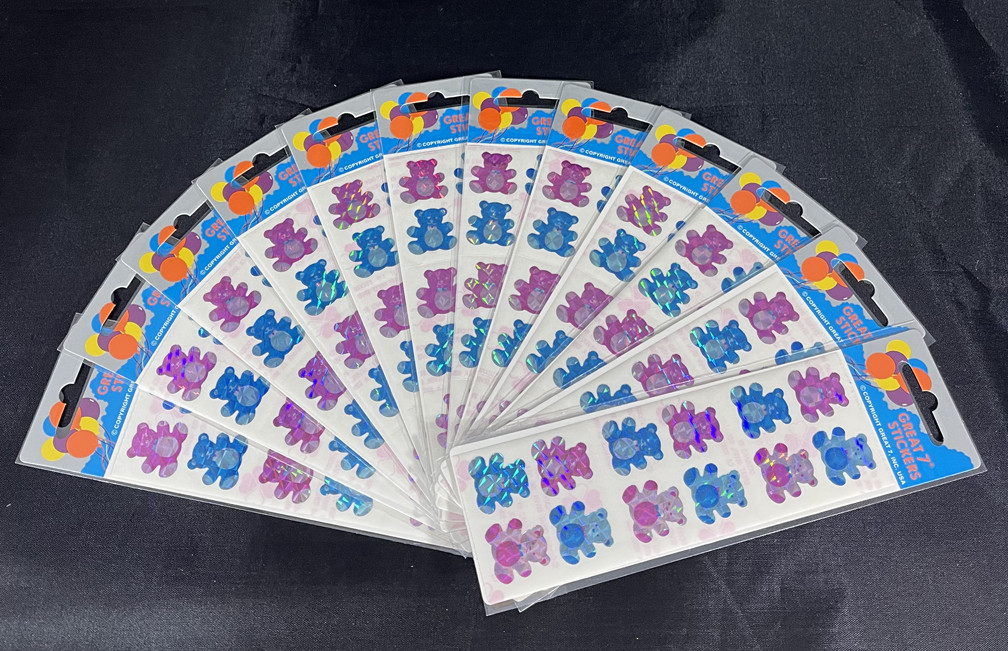 12 packages of Prismatic Teddy Bear Stickers, “Great 7” Sticker designs, PPZ6111
