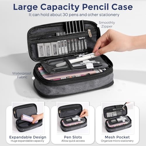 School Supplies Stationary Set with Pencil Case – 6 Gel Pens & 50 PCS Black