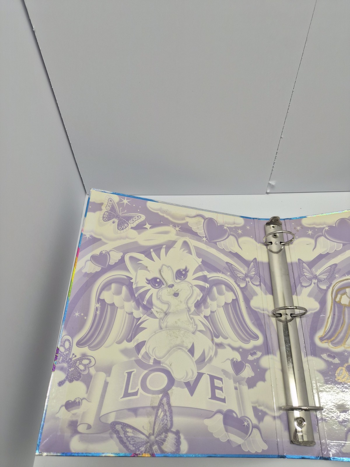 ​Vintage Lisa Frank 3-Ring Binder Holographic Angel Kitty Cat Rainbow 90s Y2K