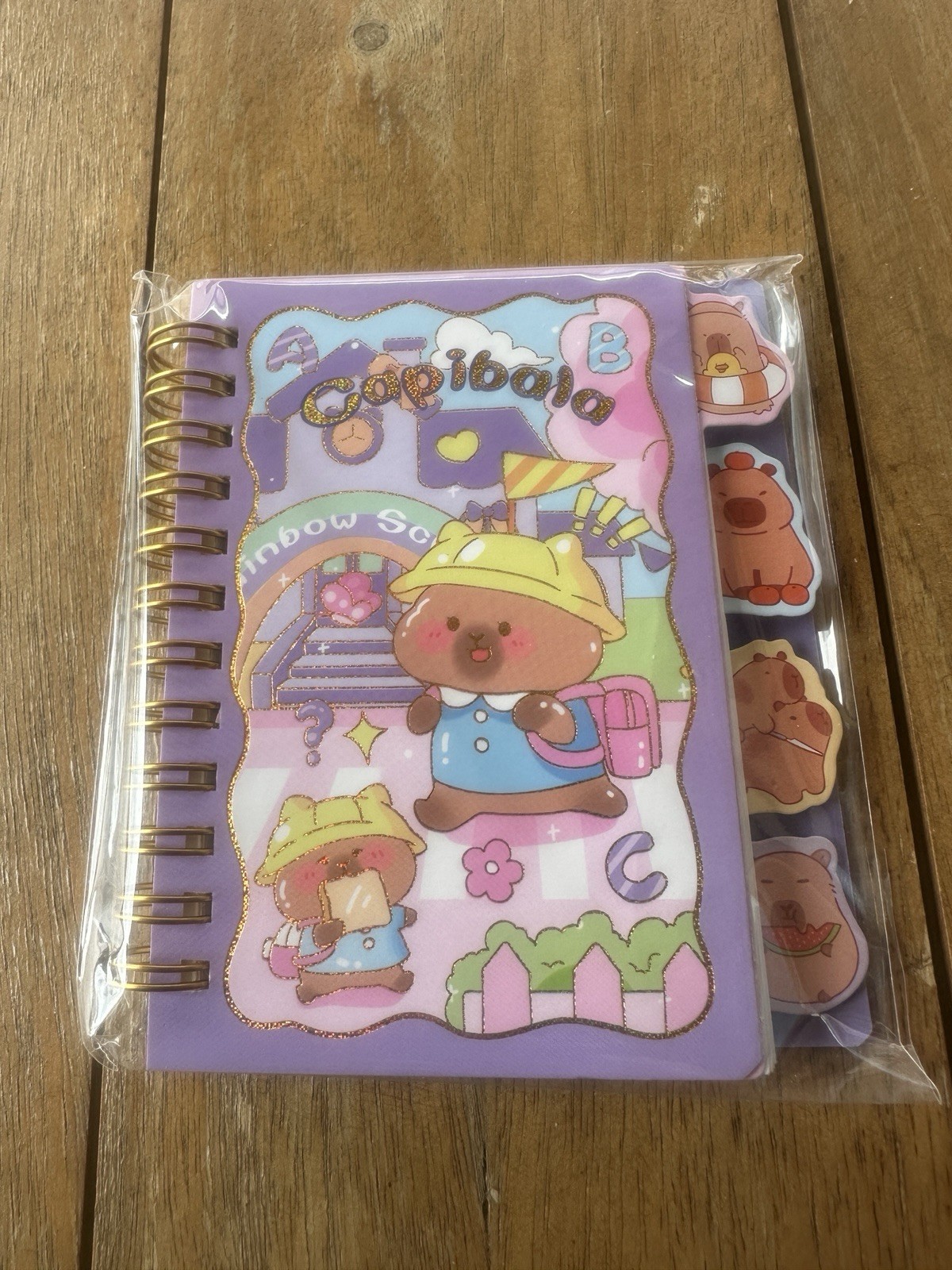 Capybara Kawaii Spiral Notebook – Gold Foil Cover – Cute Stationery Gift 4 Pack