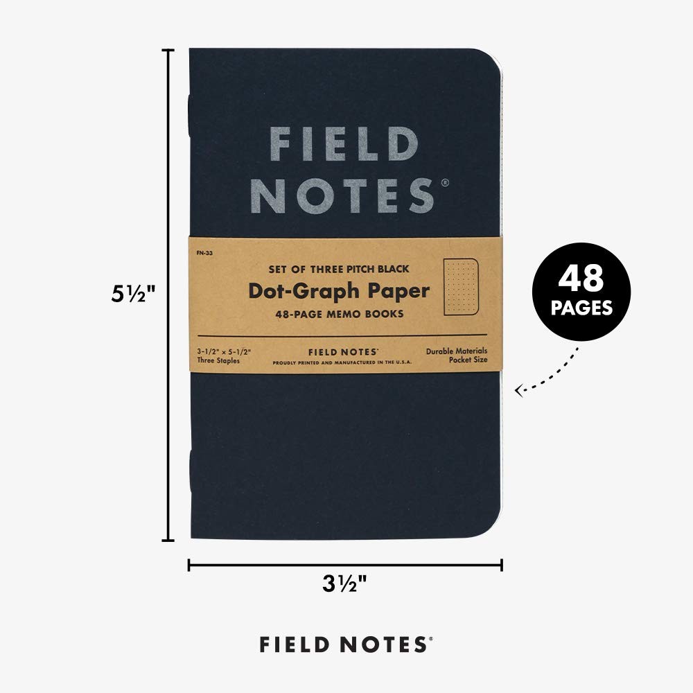 3-Pack Pitch Black Memo Books (3.5″ X 5.5″), Dot-Graph, 48 Pages | Thin Pocke…