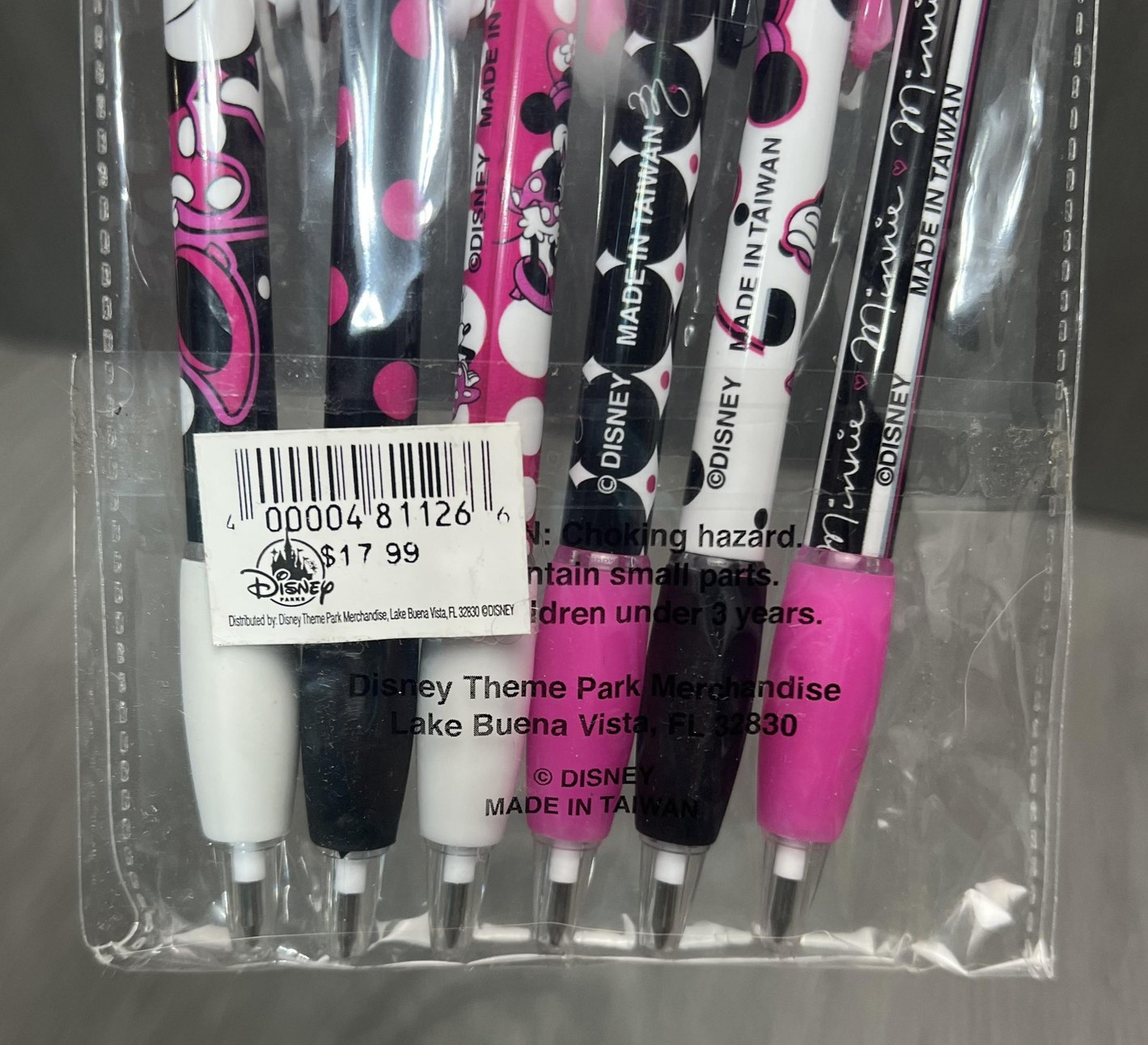 Disney Parks Minnie Mouse 6 Pack Pen Set Black Ink Authentic Souvenir New
