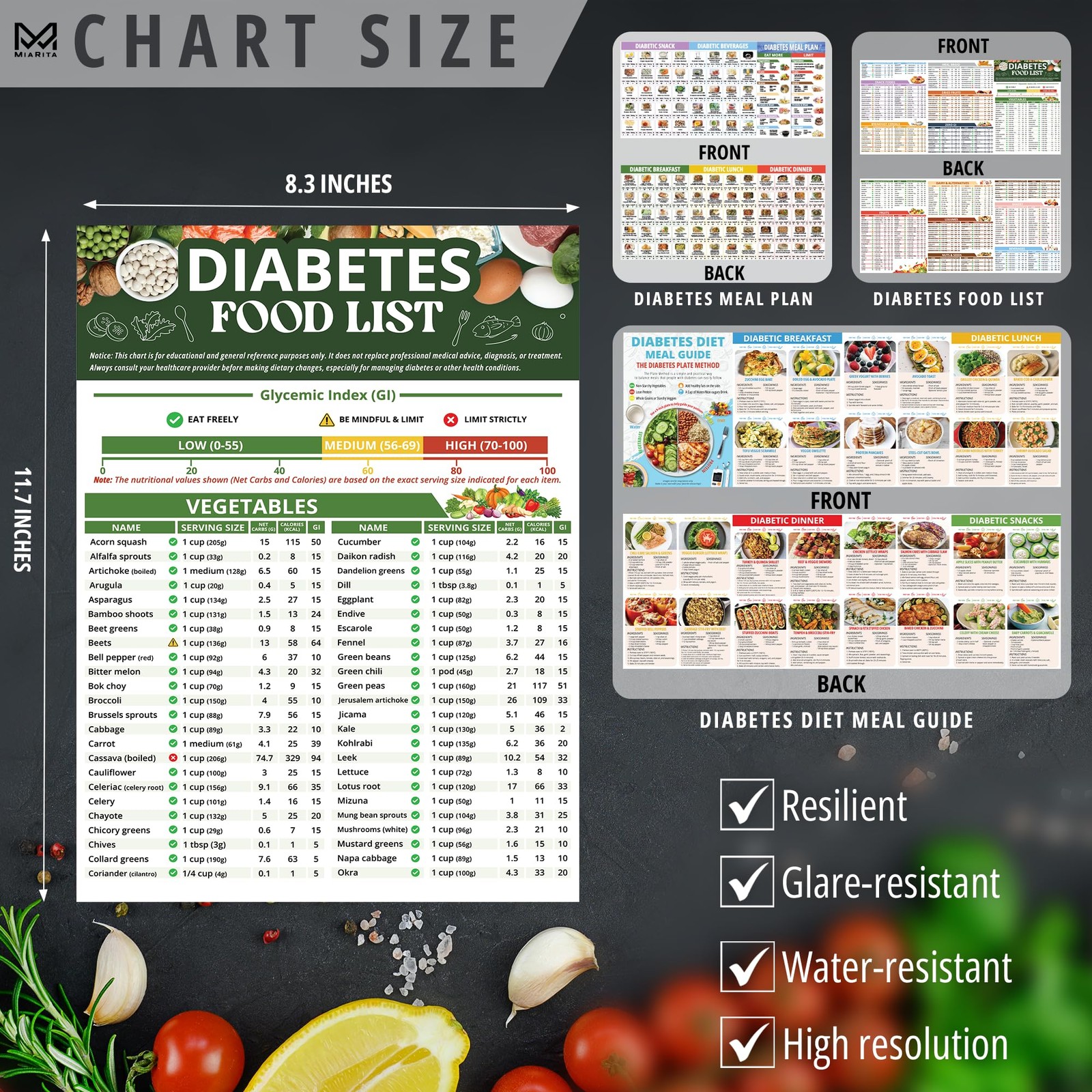 3pcs Diabetes Food List and Meal Planner, 400+ Diabetes Foods with Carbs, Cal…