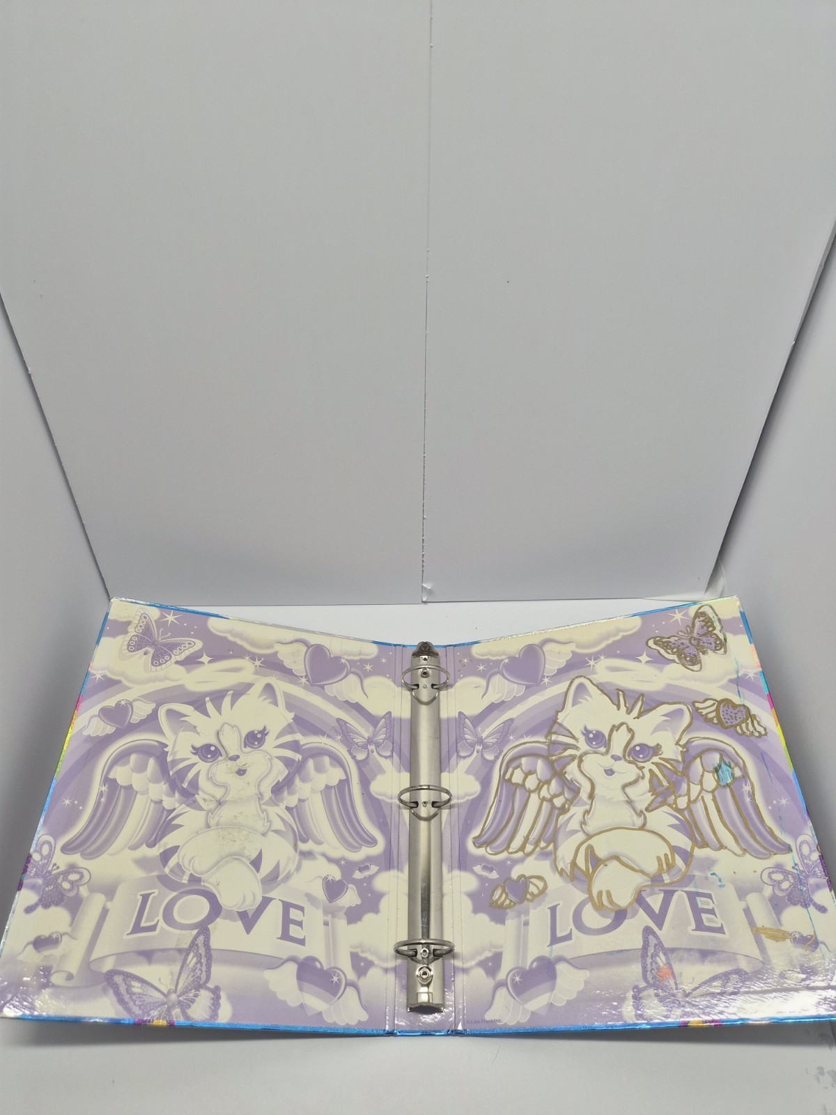 ​Vintage Lisa Frank 3-Ring Binder Holographic Angel Kitty Cat Rainbow 90s Y2K