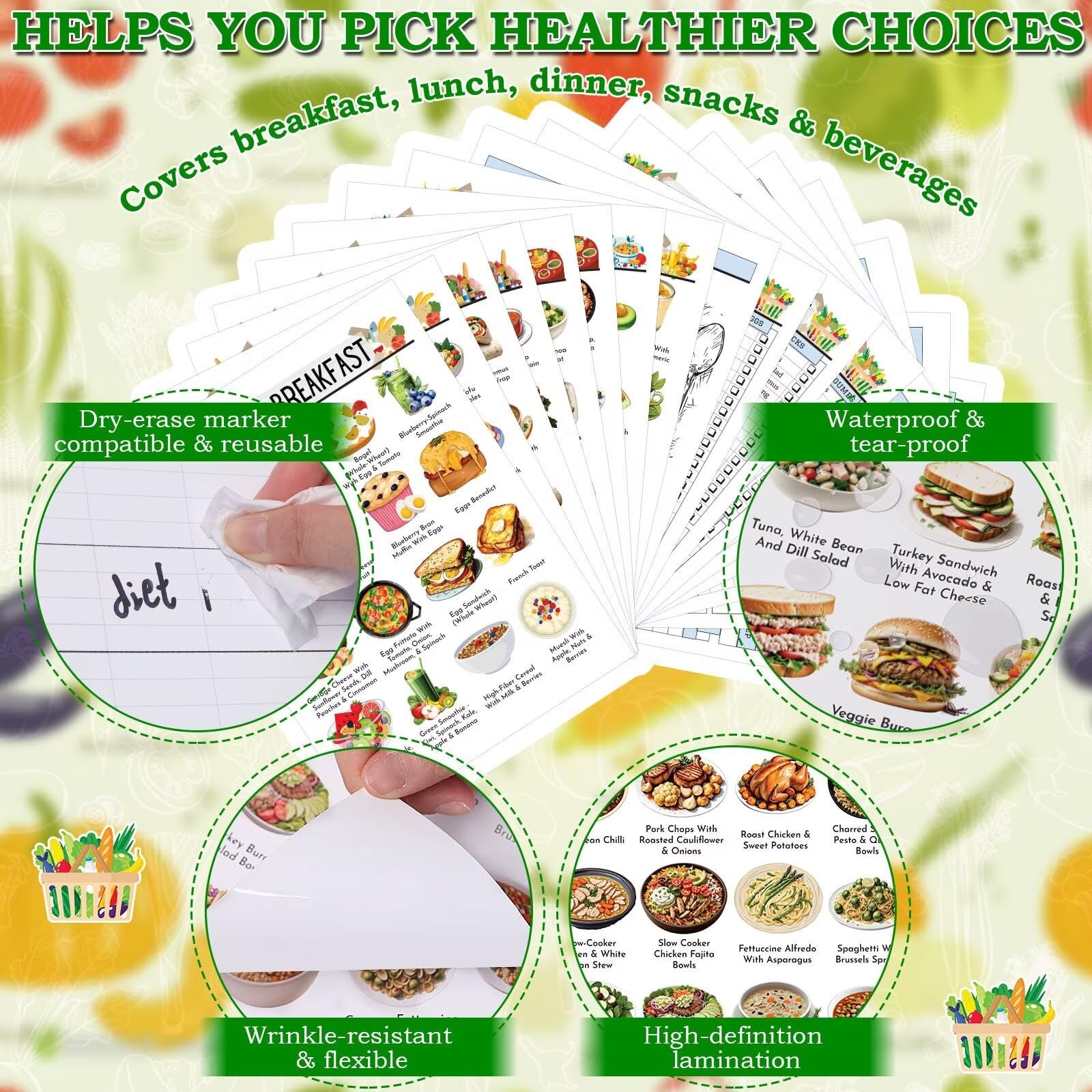 18 PCS Diabetic Food List and Meal Planner – Laminated Diabetes Meal Chart wi…