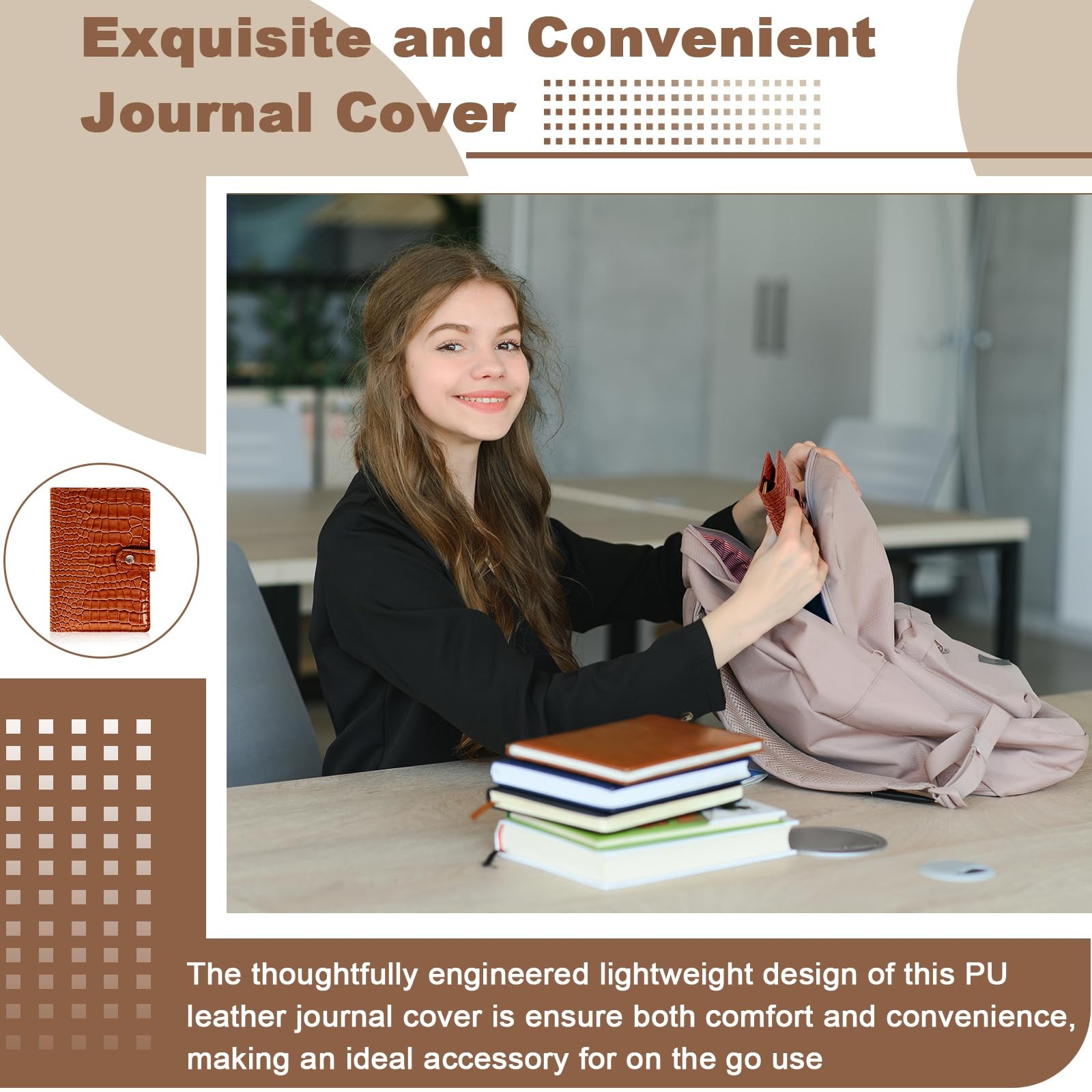Brown Faux Leather Journal Cover Compatible Field Notes with 2 Pcs Mini