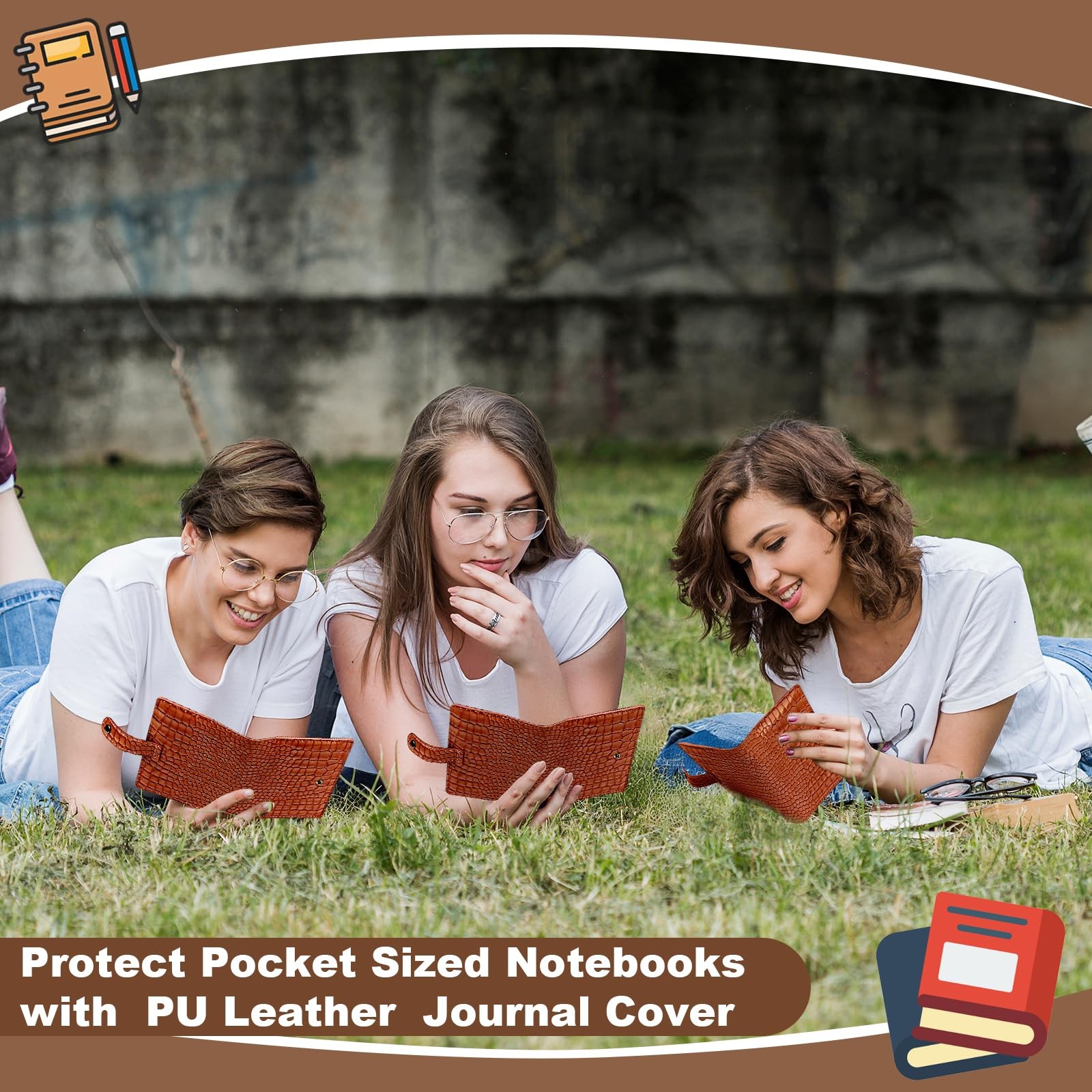 Brown Faux Leather Journal Cover Compatible Field Notes with 2 Pcs Mini