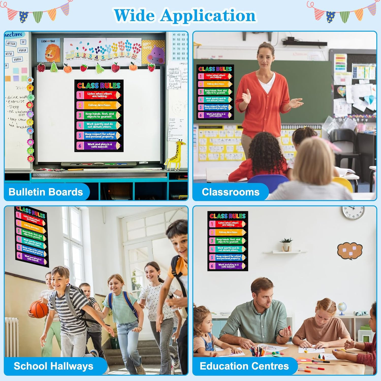 Classroom Rules Poster – 11.2”X16.5” Colorful Classroom Educational Poster Tea