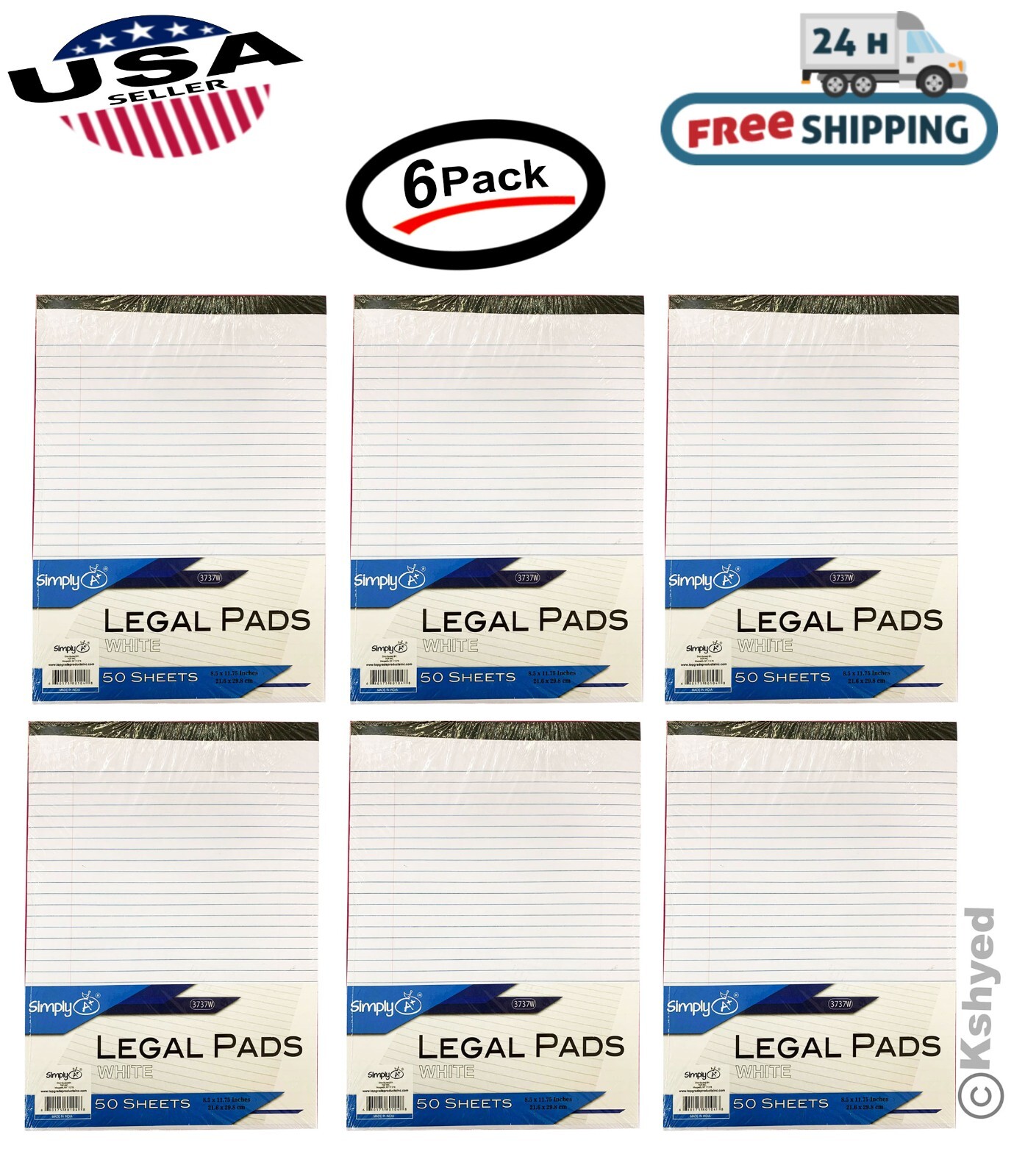 Legal Note Pads Writing Pads 8-1/2″X11-3/4″ Wide Ruled White Paper (6 Pack) -New