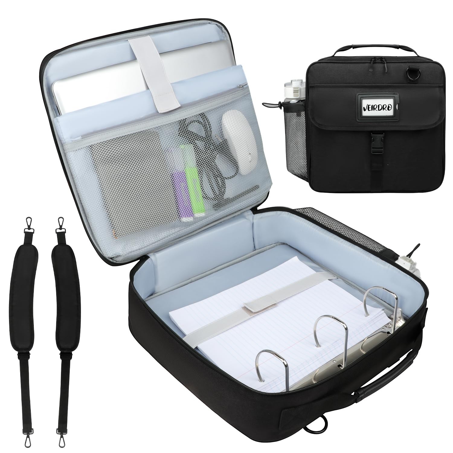 Veirdro 3 Inch D-Ring Zipper Binder Backpack for 700+ Sheets Large, Black