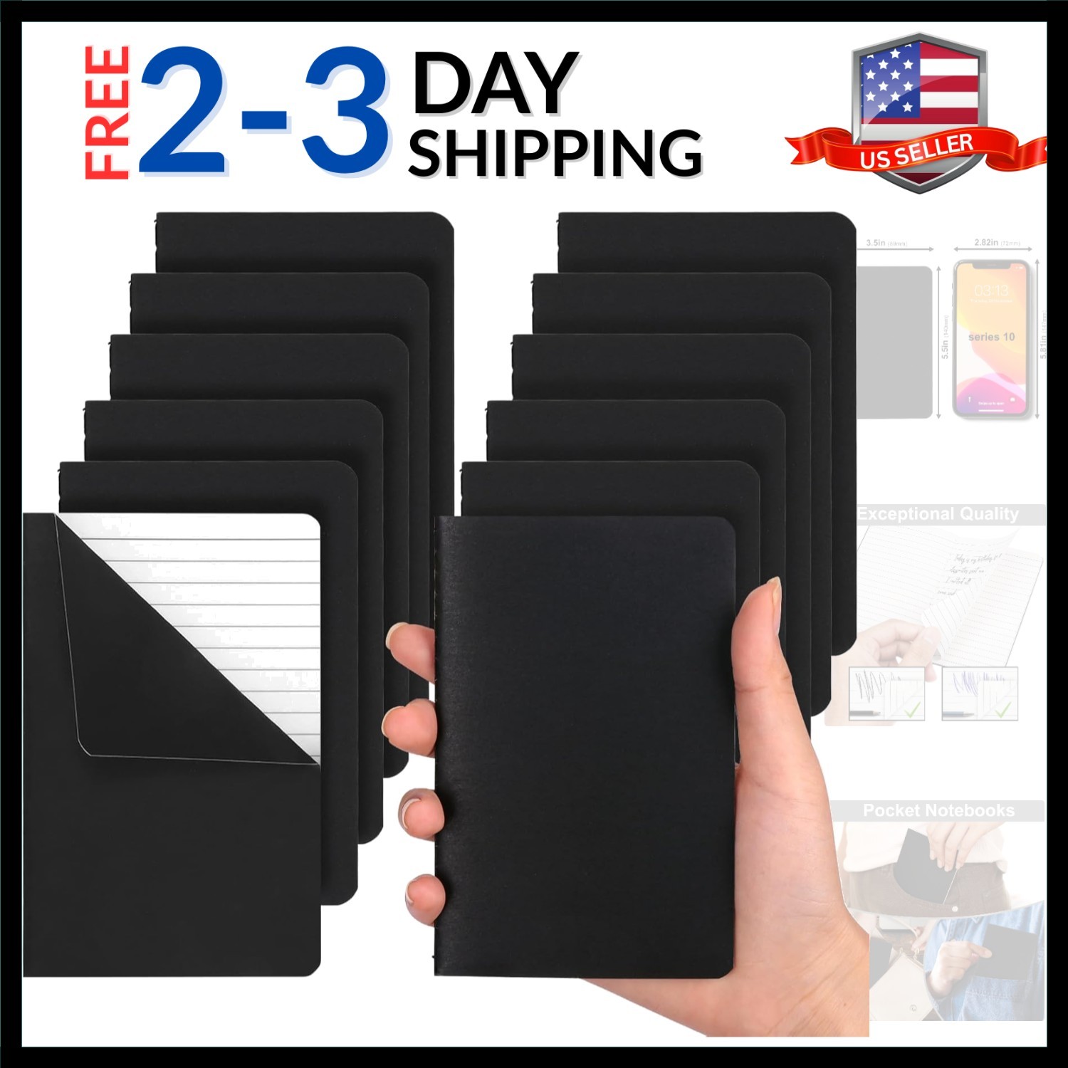 12pcs Pocket Notebook 3.5 x 5.5in, Lined Small Notebooks, Black Softcover Mem…
