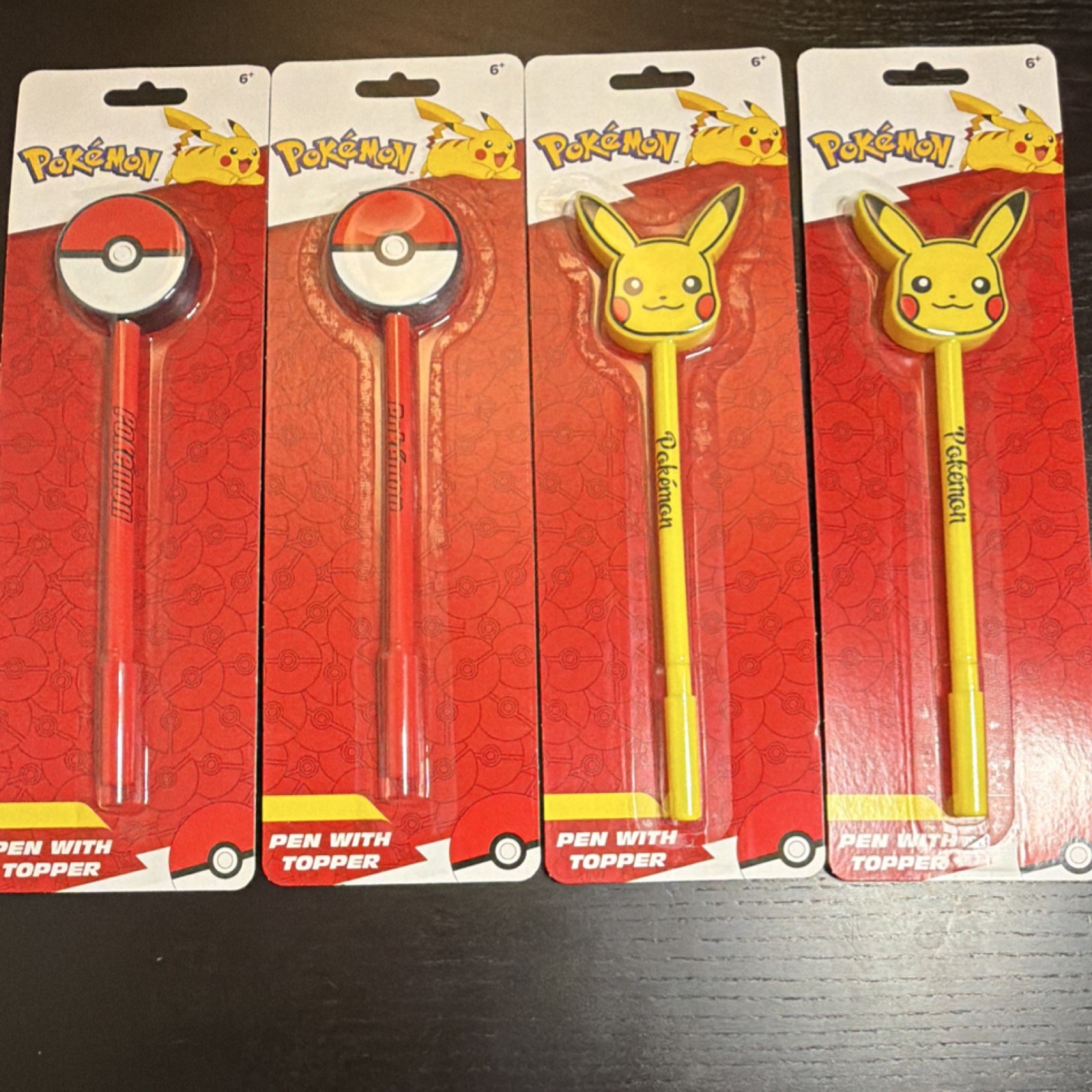 Pokémon Pen Set with Pikachu & Poké Ball Topper Designs, set of 4
