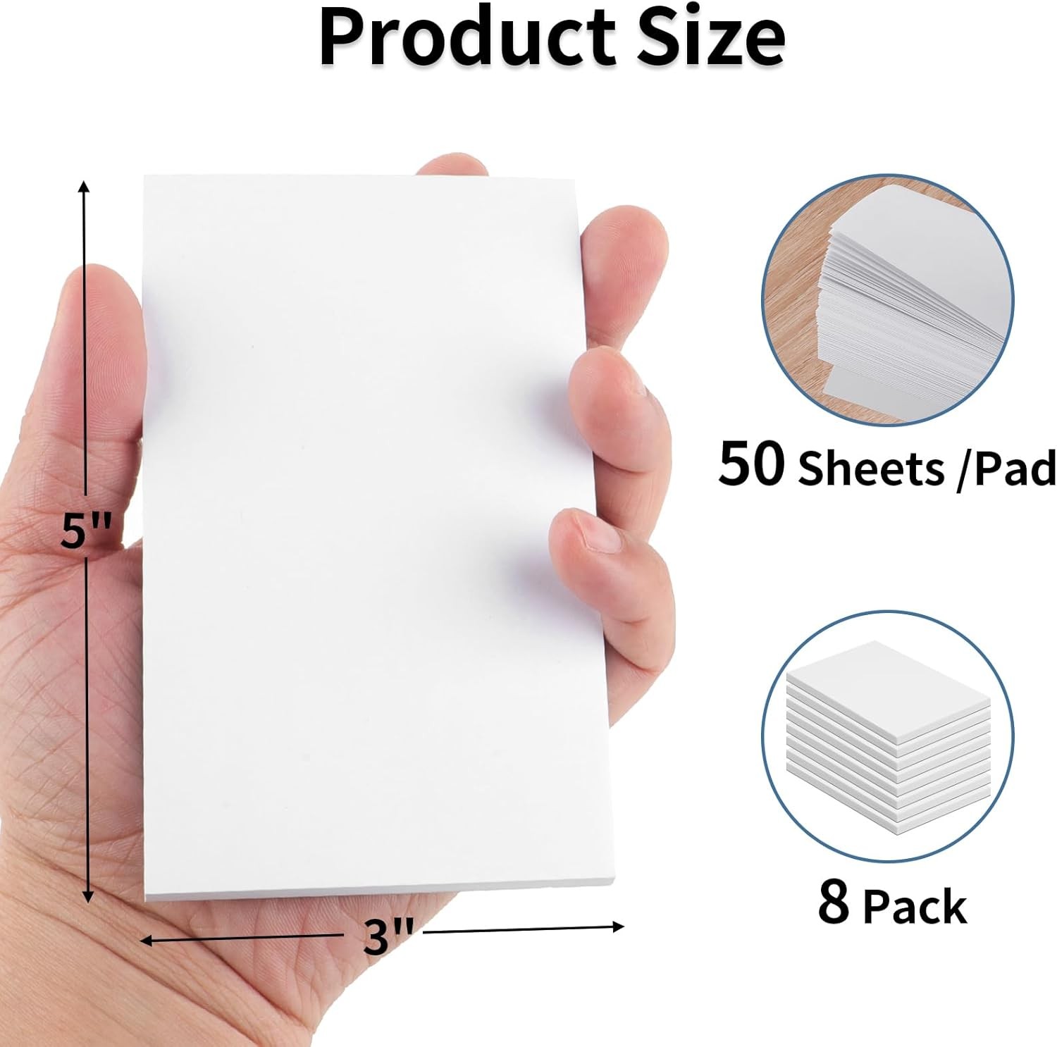 Note Pads 3×5 In, 8 Pack Blank Notepad, White Scratch Pads for Writing,50 Sheets