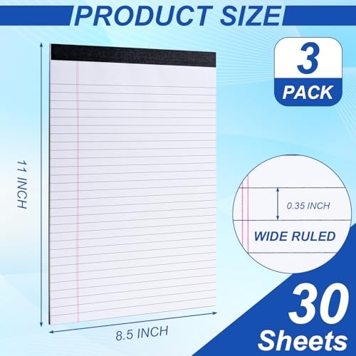 Legal Pads 8.5 x 11, 3 Pack White Note 8.5-Inch by 11.75-Inch 3 Pack-White