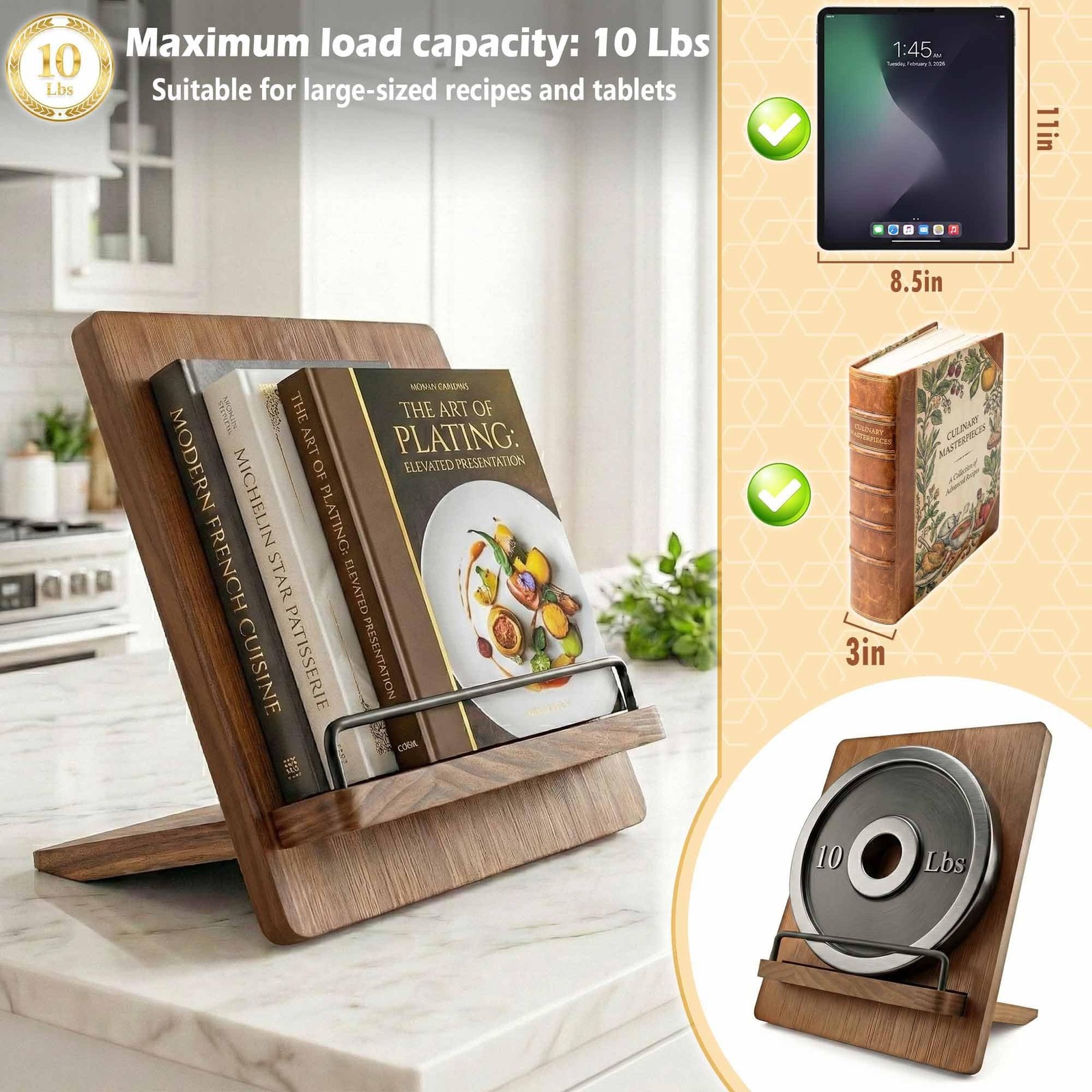 Wood Cookbook Stand Cookbook Holder: Kitchen Adjustable Cookbook Holder Recip…