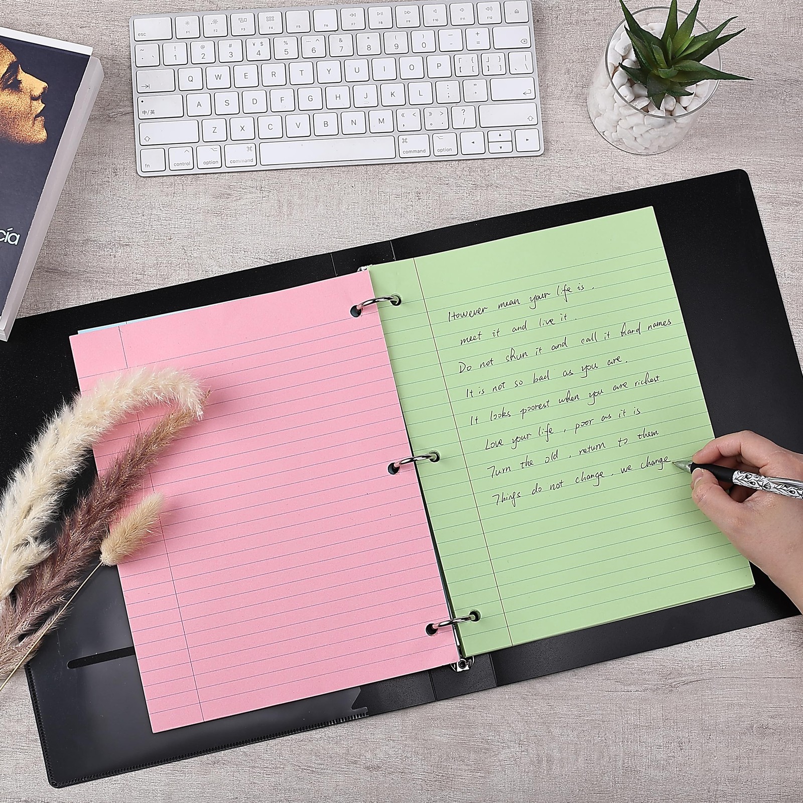 3 Hole Punched Loose Leaf Paper, 100 Sheets Wide Ruled, 8 x 10.5, Multicolor