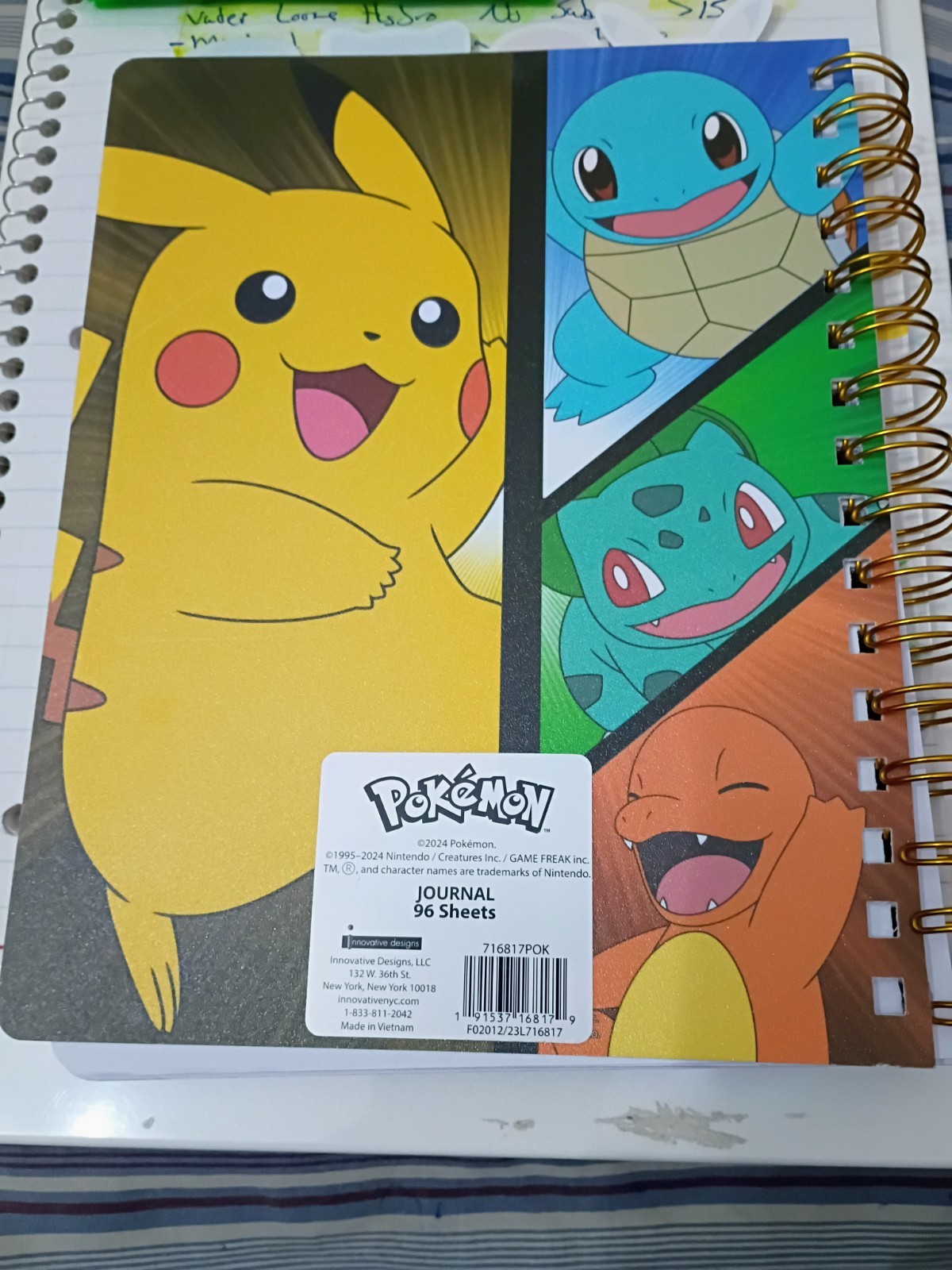 Pokemon 4 Tab Journal Notebook Pikachu, Charmander, Buldasaur, Suirtle