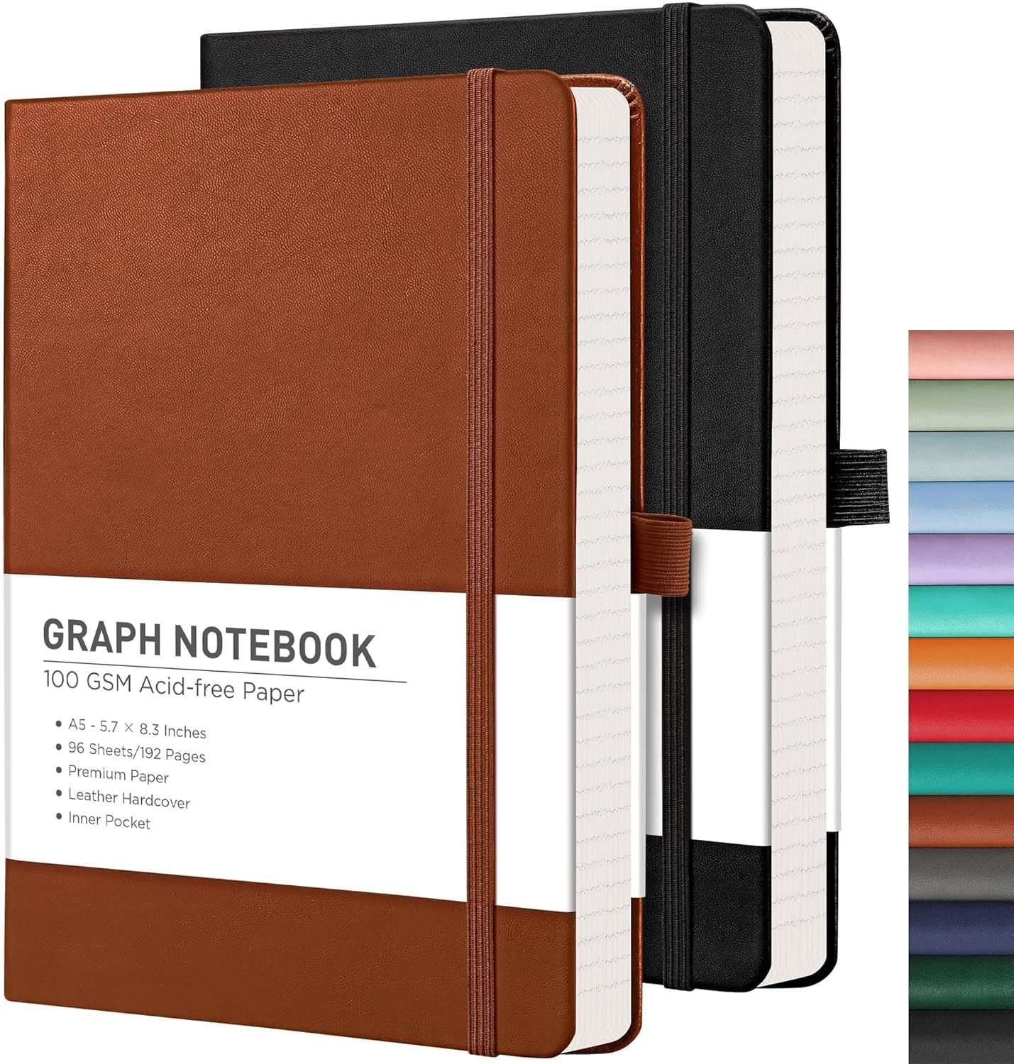 Graph Grid Paper Notebook, 2-Pack, 192 Pages per Pack, A5 Medium Size (5.7” X 8
