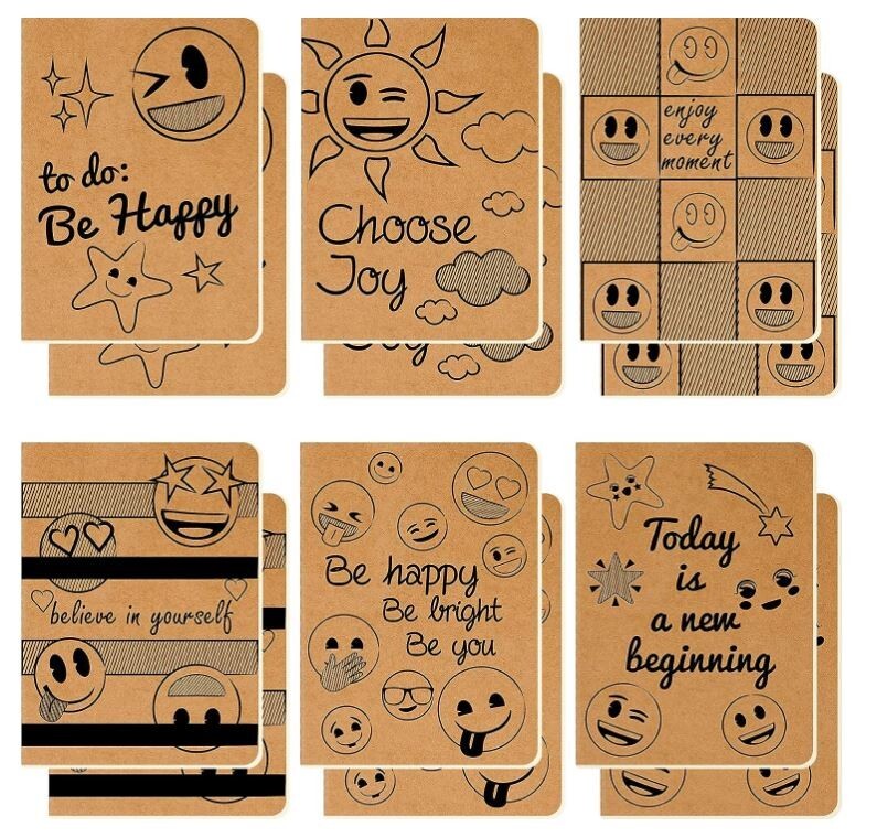 12 PACK! Emoji Kraft Notebooks Lined Memo Pads Kids Travel Journal Set, 80pgs