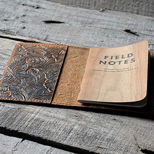 Distressed Leather Checkbook Journal Cover for Field Notes Flower Brown