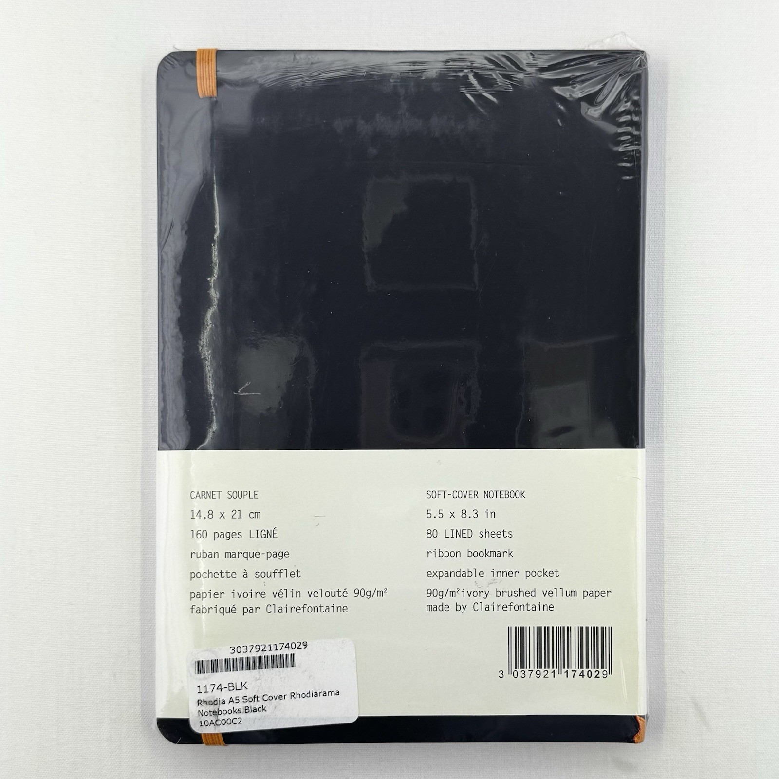 Rhodia Black Soft Covered Lined 80 Sheets 5.5 x 8.3 Sealed Brushed Vellum Paper