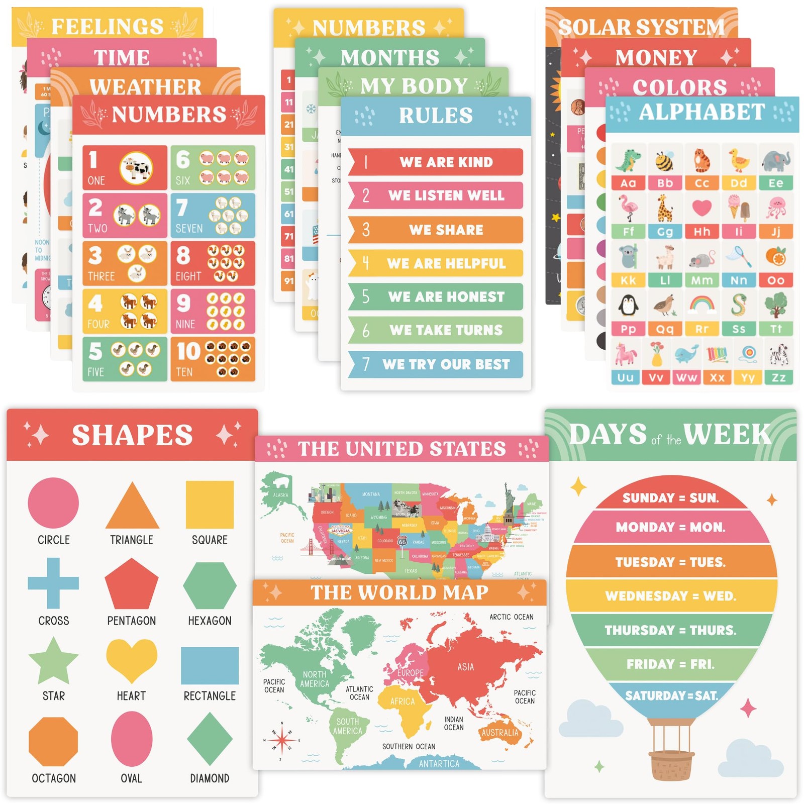 Fun Educational Posters for Toddlers 1–3 – Set of 16 Easy to Read Learning Po…