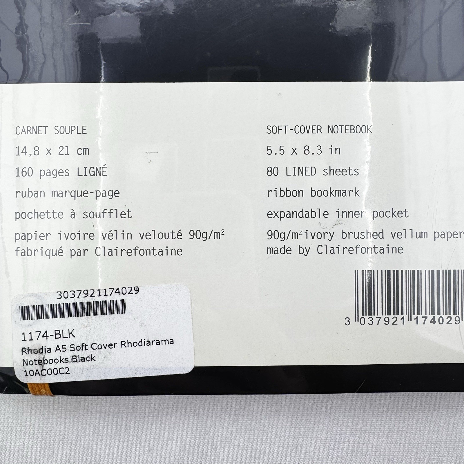 Rhodia Black Soft Covered Lined 80 Sheets 5.5 x 8.3 Sealed Brushed Vellum Paper