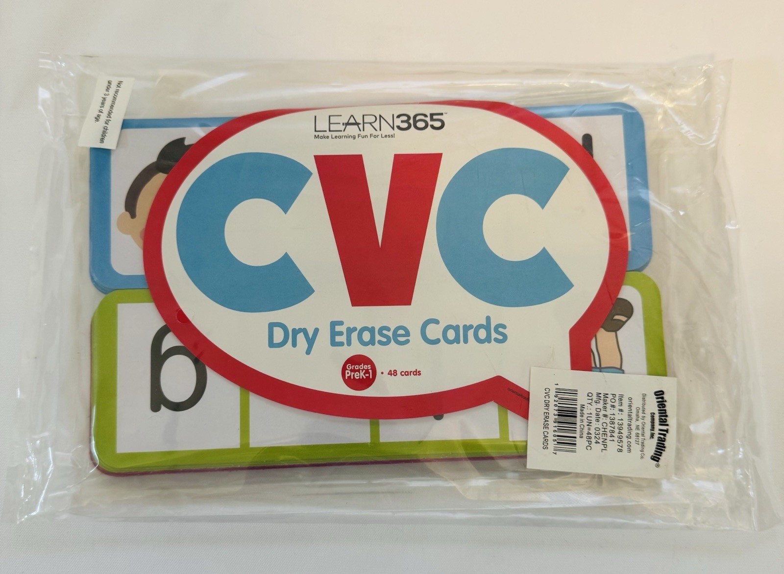 Learn 365 Fun Express Consonant Vowel Consonant (CVC) Dry Erase 48 Cards